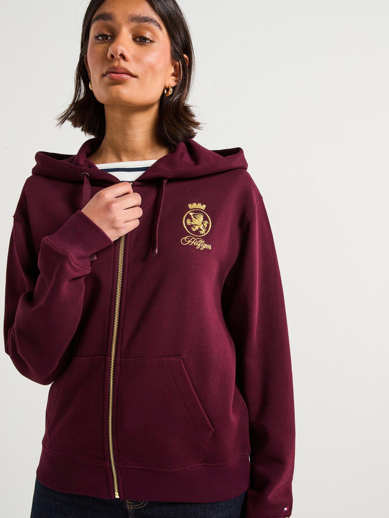 tommy-hilfiger-gold-crest-terry-zip-hoodie-redfront