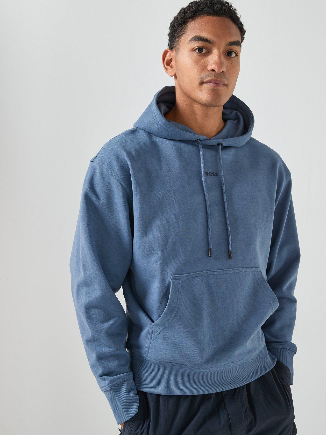 Image 1 of 4 of BOSS Wesmallhood Regular Fit Centre Logo Overhead Hoodie - Blue