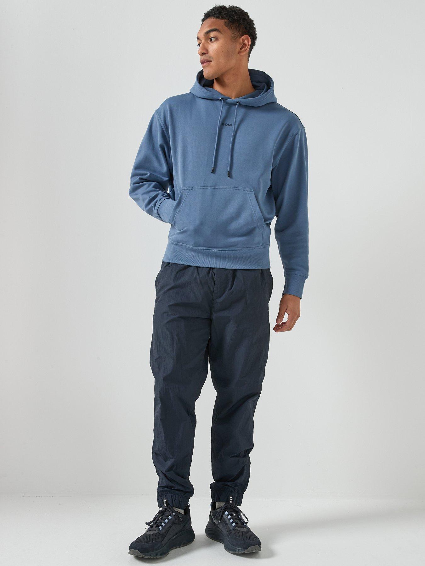 Image 3 of 4 of BOSS Wesmallhood Regular Fit Centre Logo Overhead Hoodie - Blue