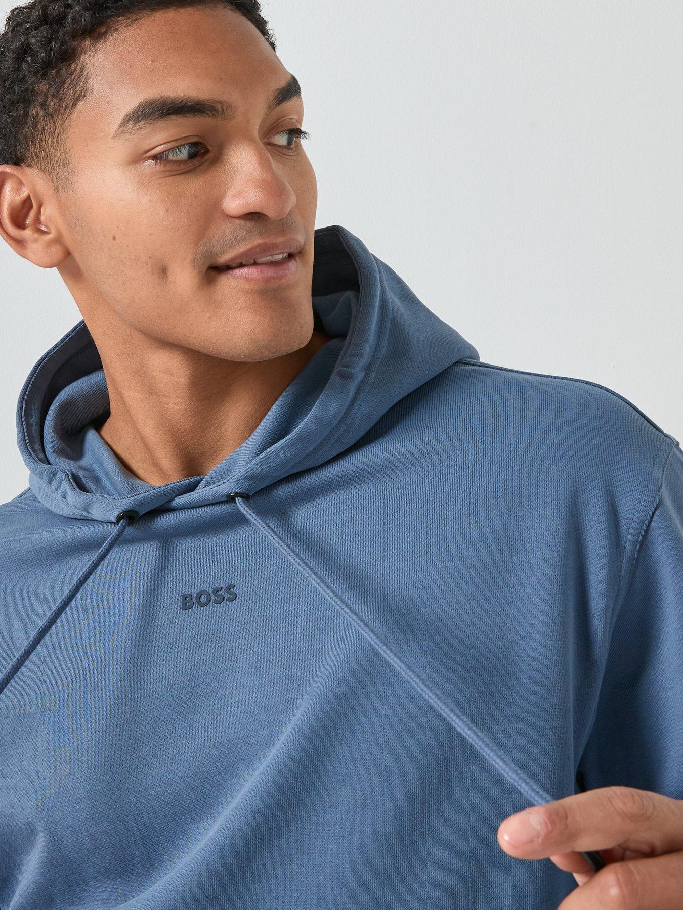 Image 4 of 4 of BOSS Wesmallhood Regular Fit Centre Logo Overhead Hoodie - Blue
