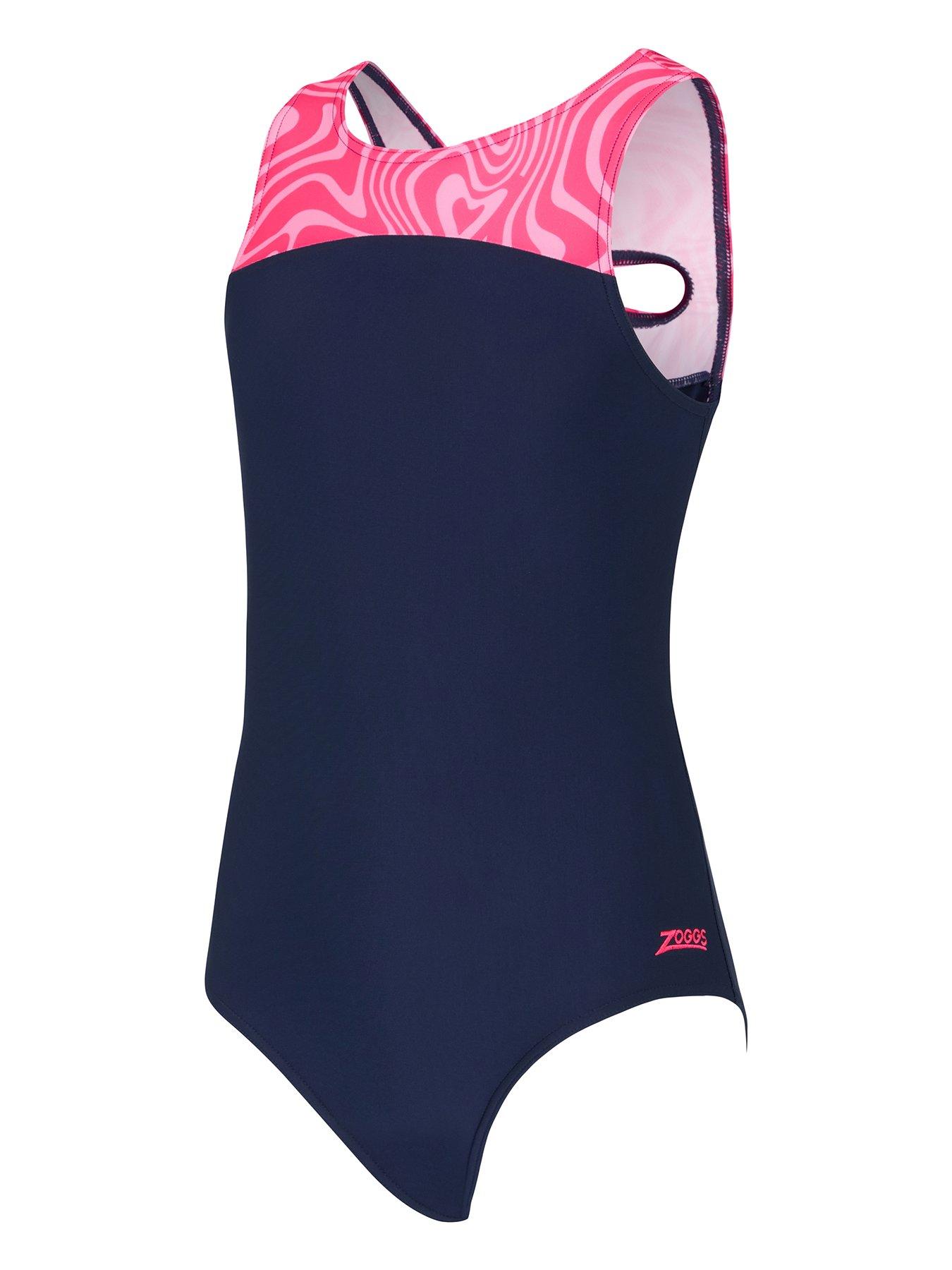 Zoggs Junior Girl's Fever Heart Infinity Back Swimsuit - Navy