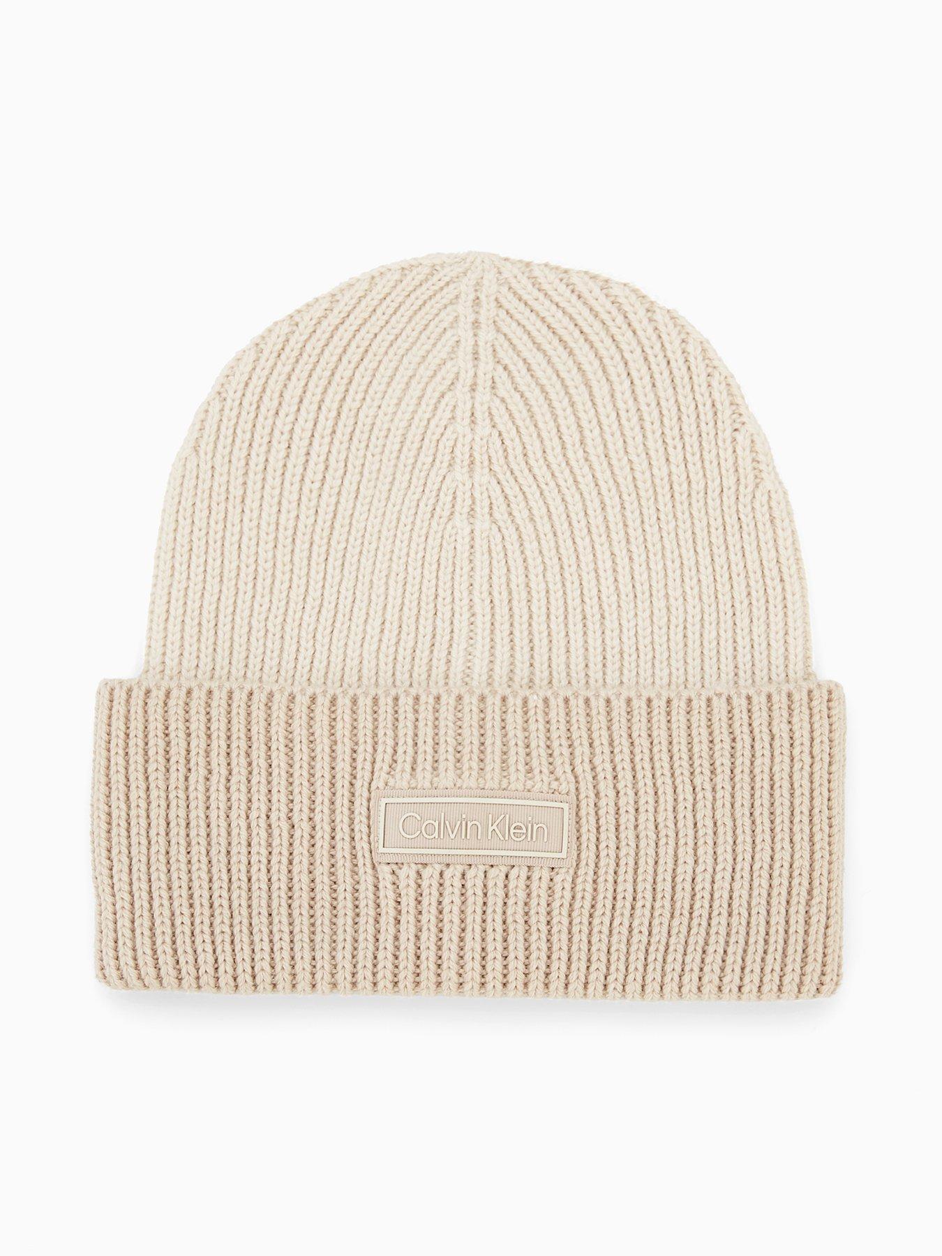 Calvin Klein Cashmere Mix Chunky Ribbed Beanie - White
