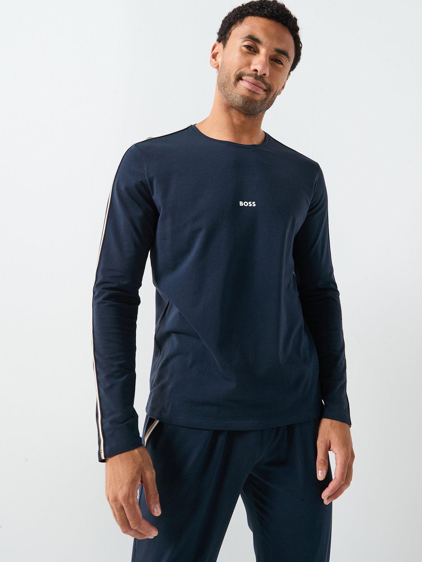 BOSS Unique Global Stripe Taped Loungewear Long Sleeve T-Shirt - Navy