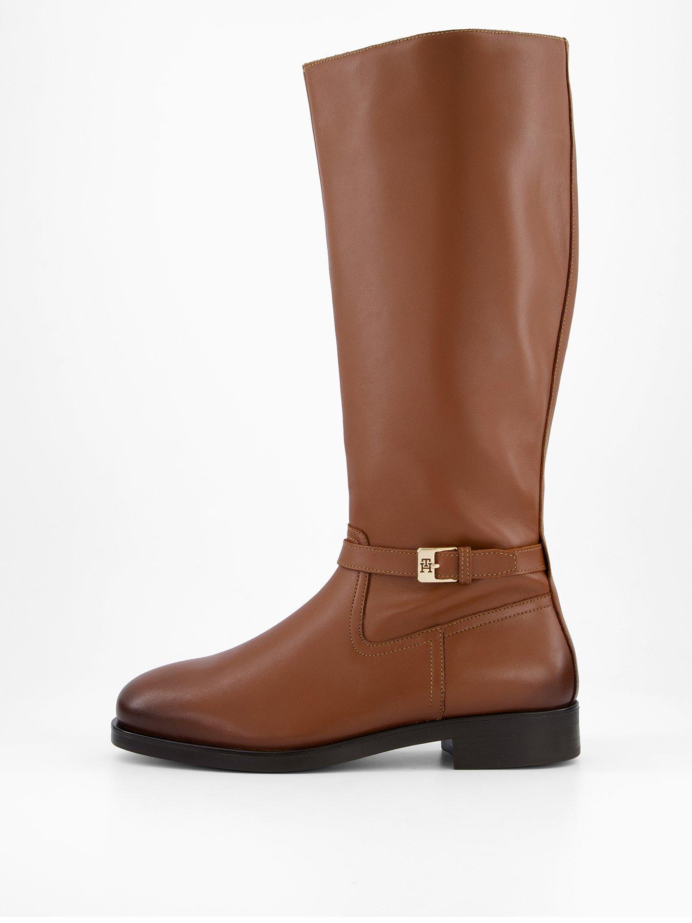 Tommy Hilfiger Buckle Detail Leather Long Boot - Brown
