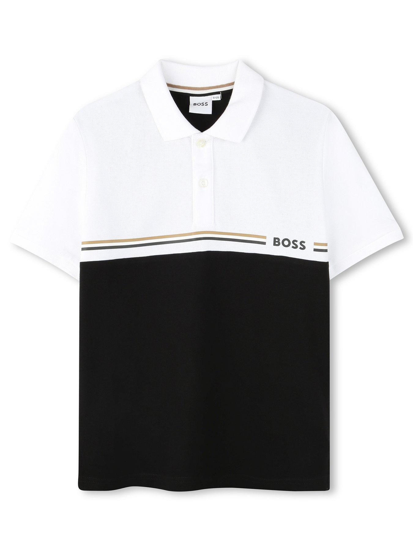 BOSS Boys Colour Block Short Sleeve Polo Shirt - Black