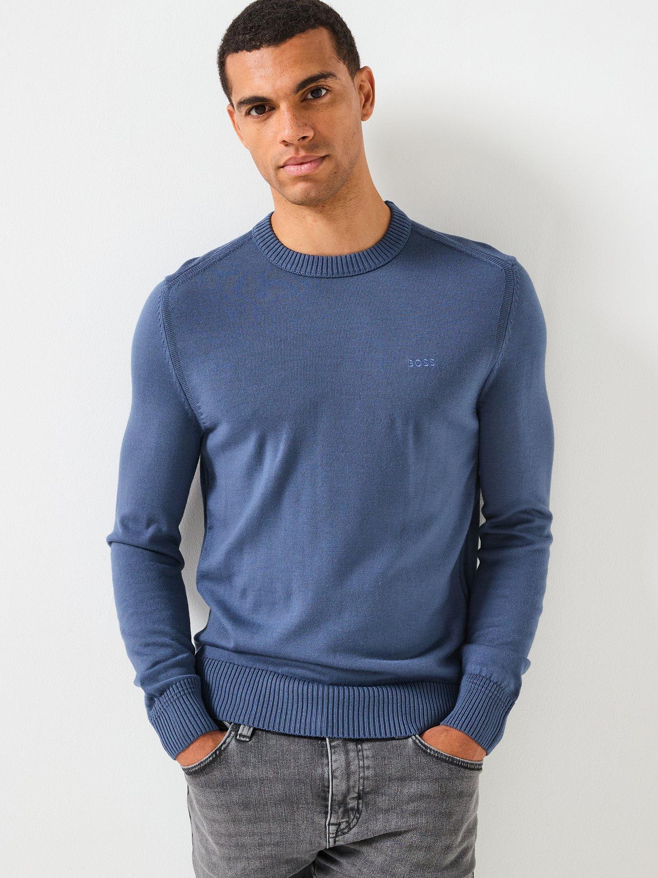 BOSS Avac Crew Knitted Jumper - Blue