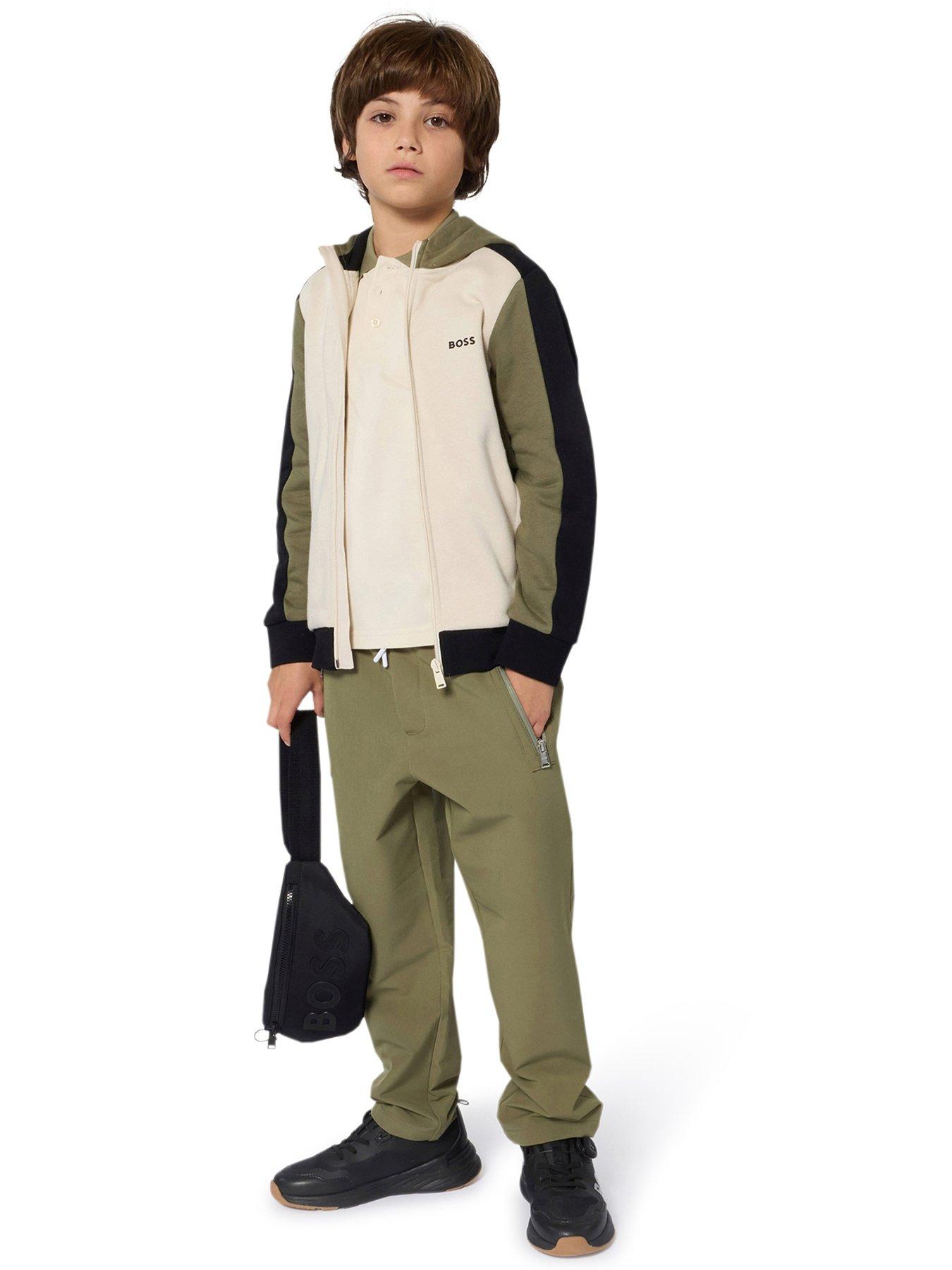 BOSS Boys Colour Block Zip Through Hoodie - Cream