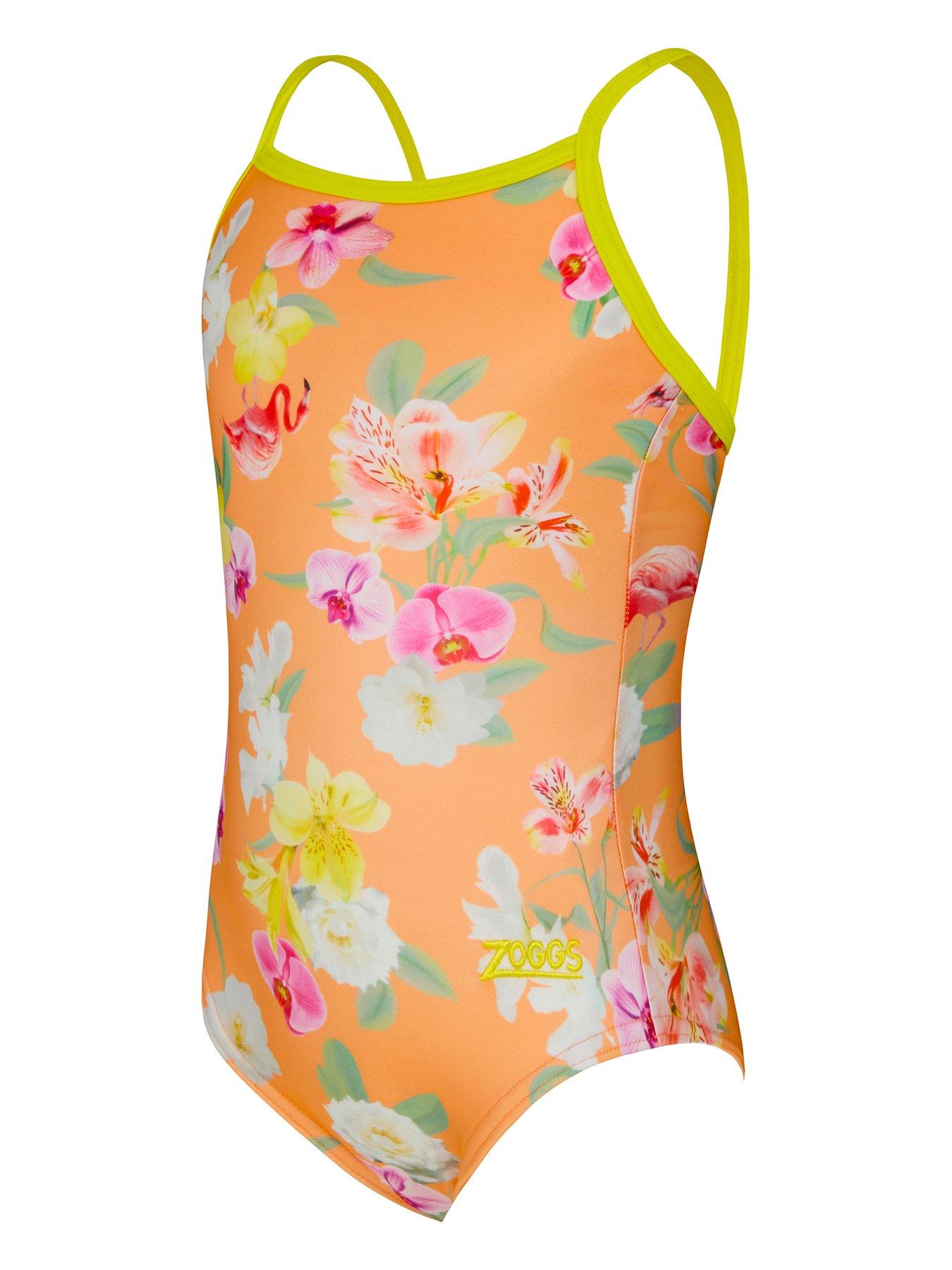 Zoggs Kids Girls Nirvana Yaroomba Floral Swimsuit - Orange