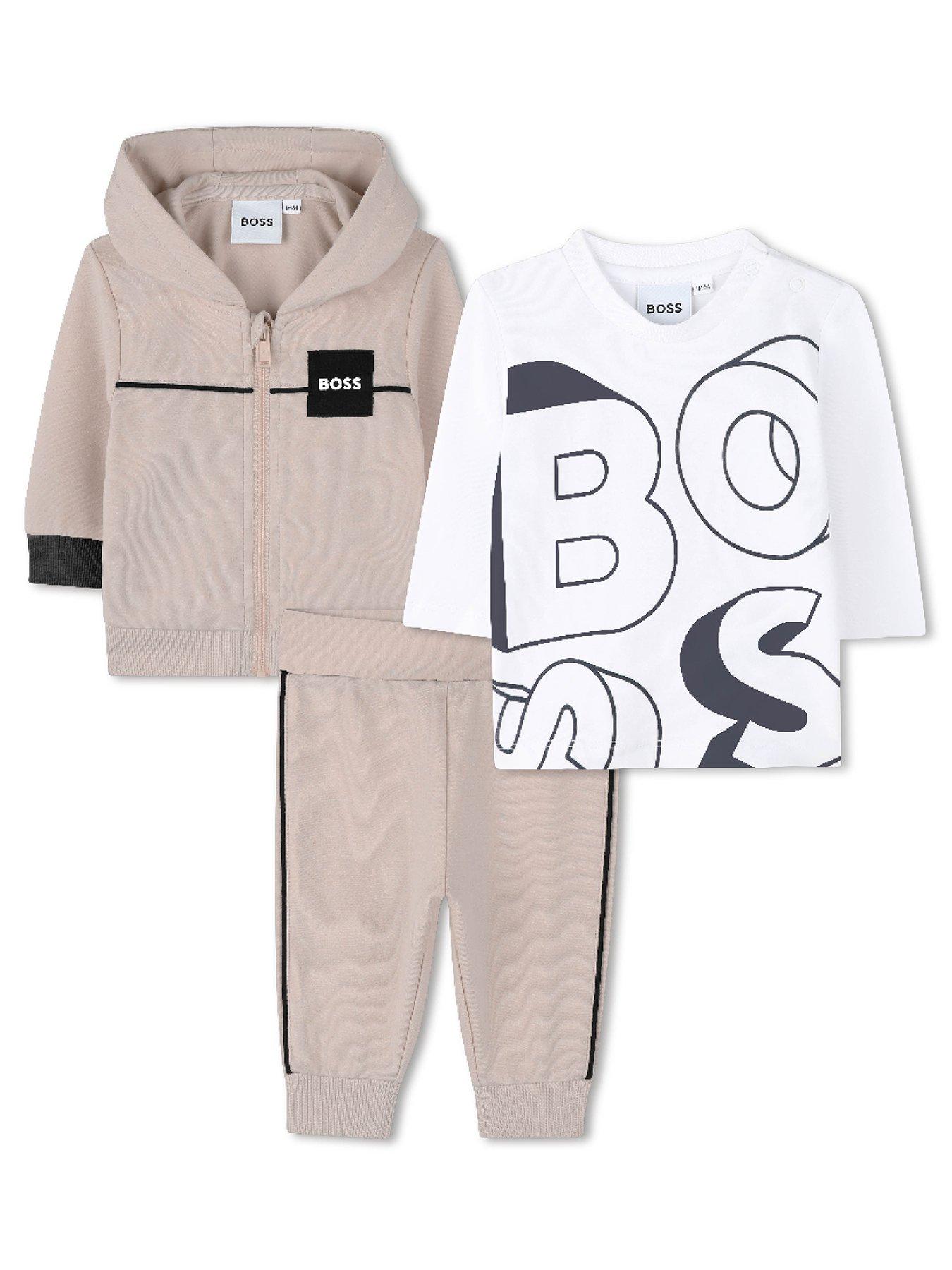 BOSS Newborn Baby Boys 3 Piece Tracksuit Set - Beige