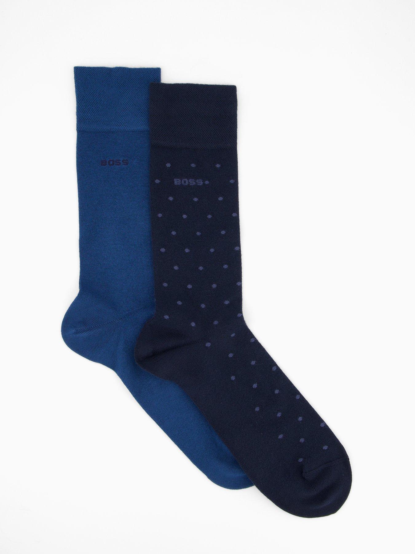 BOSS Bodywear 2 Pack Mini Dot Bamboo Crew Socks - Blue