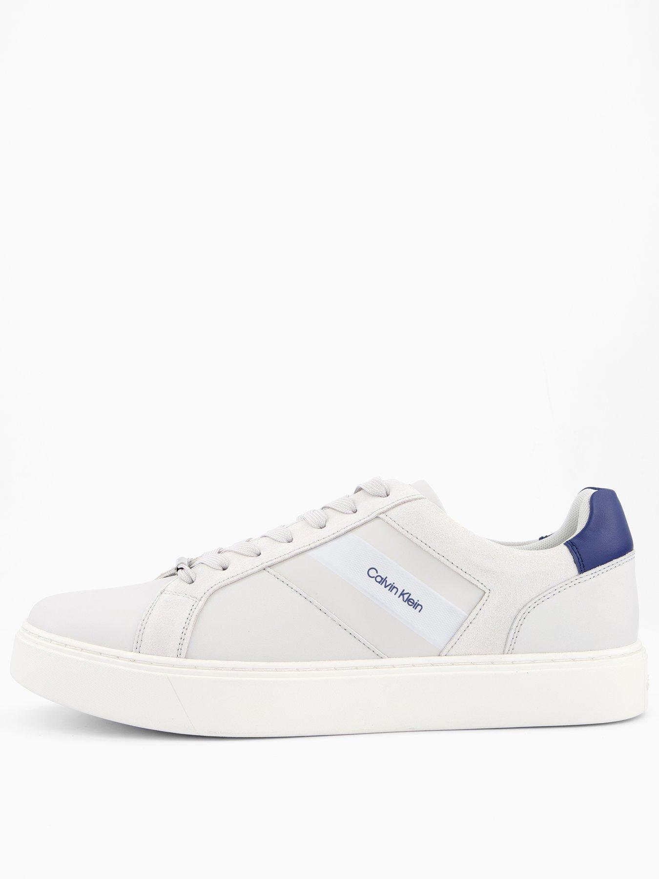 Calvin Klein Classic Cupsole Laceup Tape Leather Trainers - White / Navy