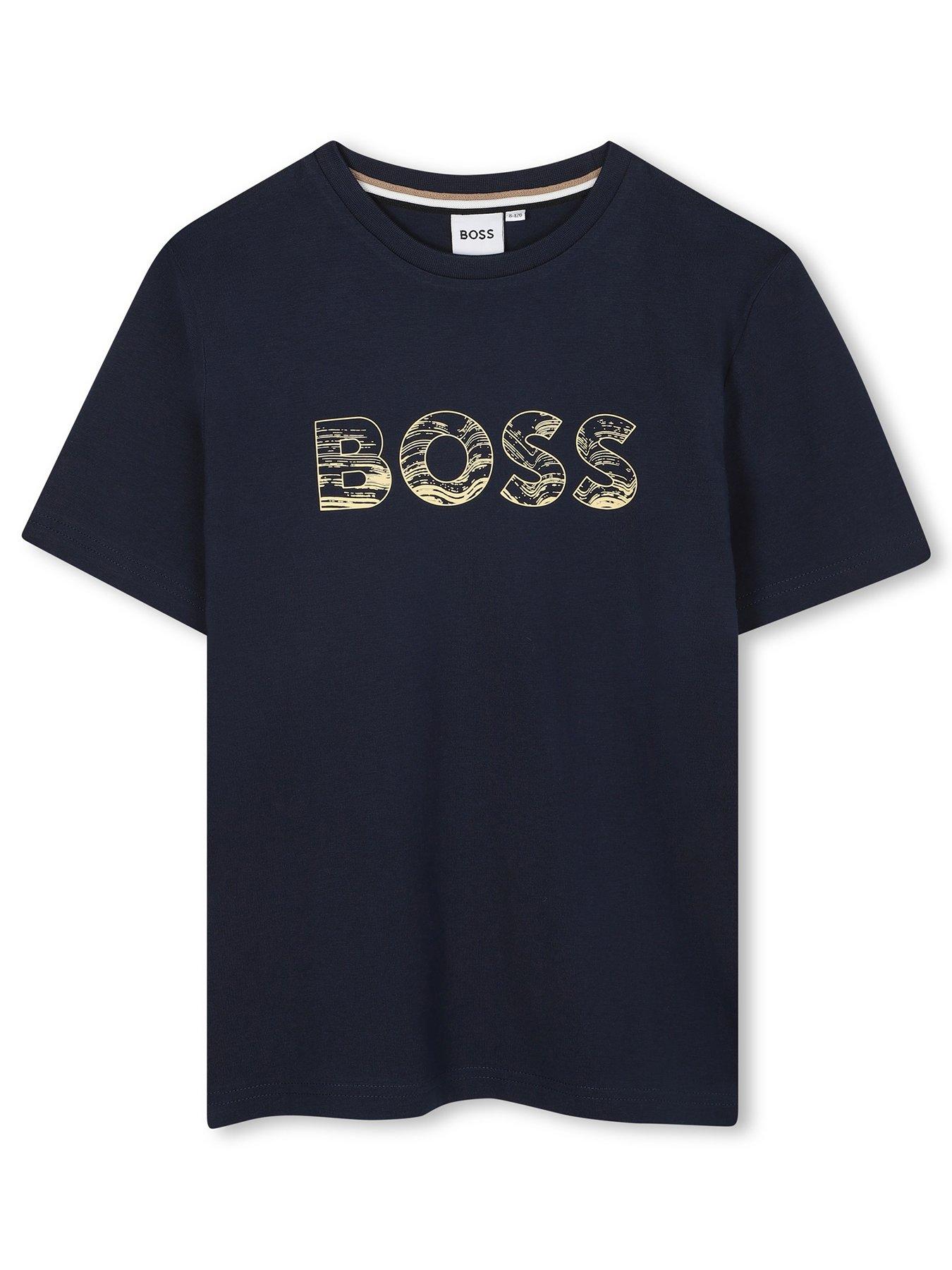 BOSS Boys Print Logo Short Sleeve T-Shirt - Navy