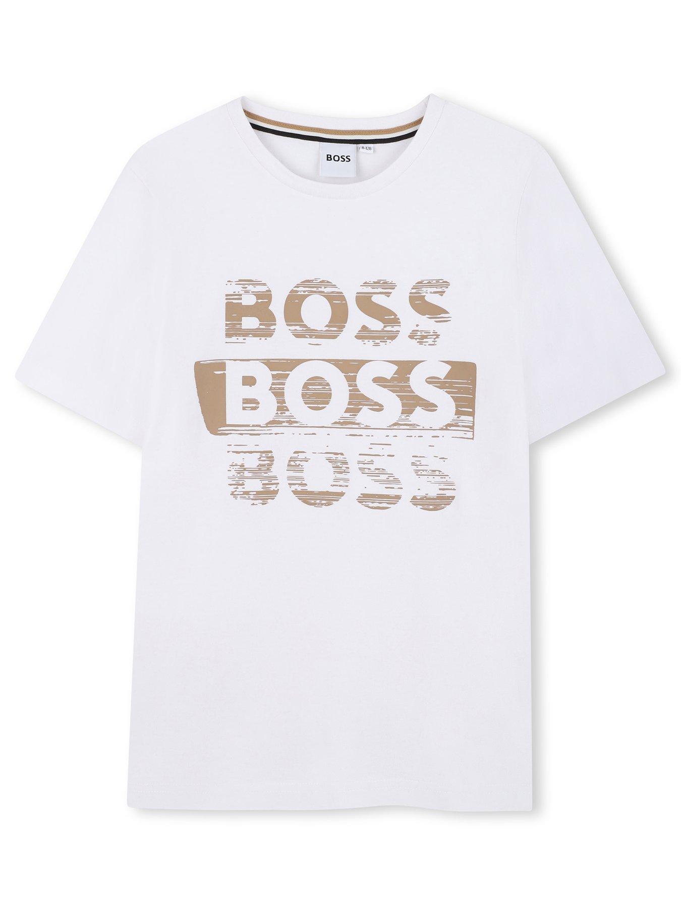BOSS Boys Multi Logo Short Sleeve T-Shirt - White