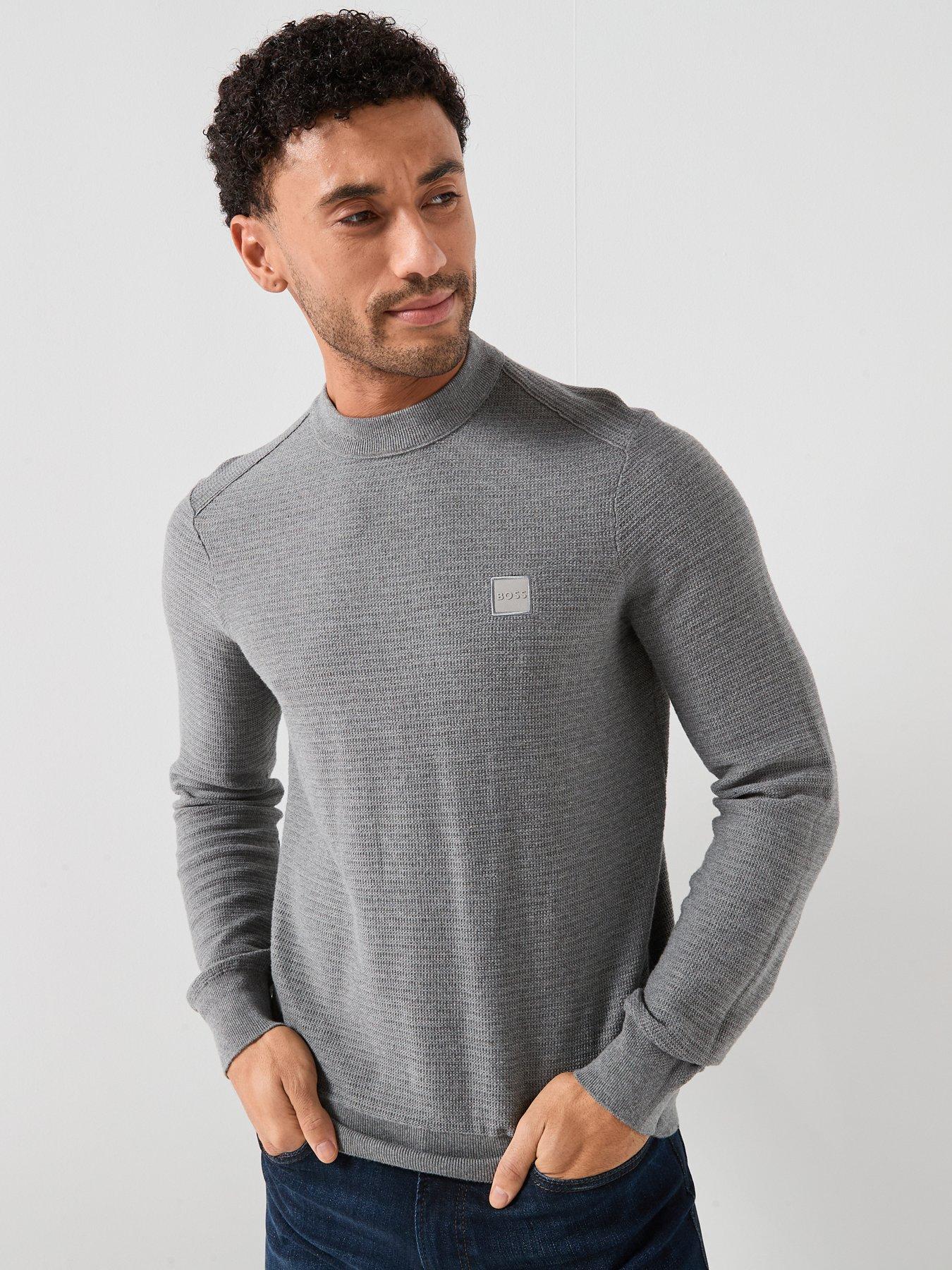 BOSS Boss Anion_s Regular Fit Waffle Crew Knitted Jumper - Silver