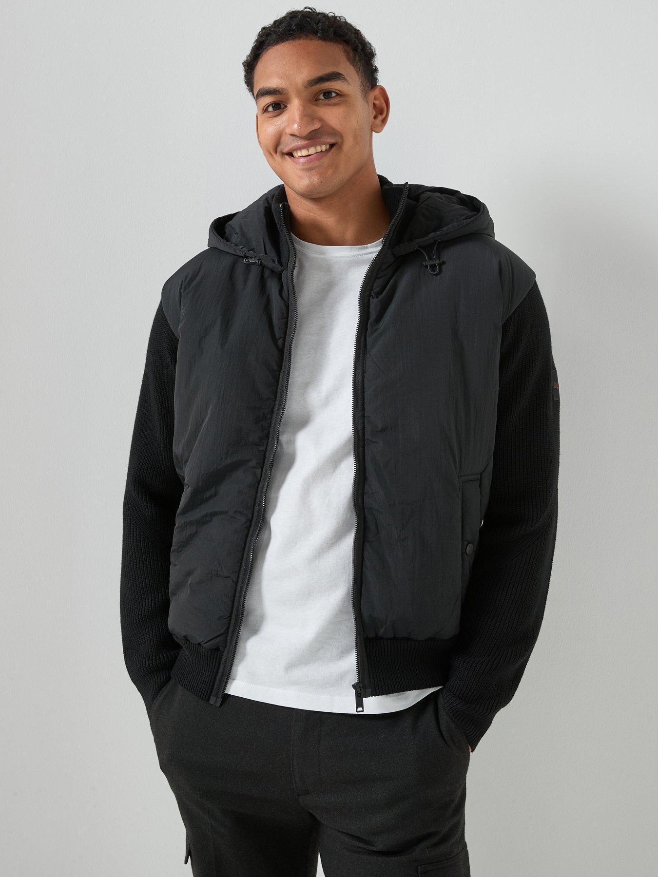 BOSS Kigloo Relaxed Fit Nylon Trim Zip Through Hooded Knitted Jacket - Black