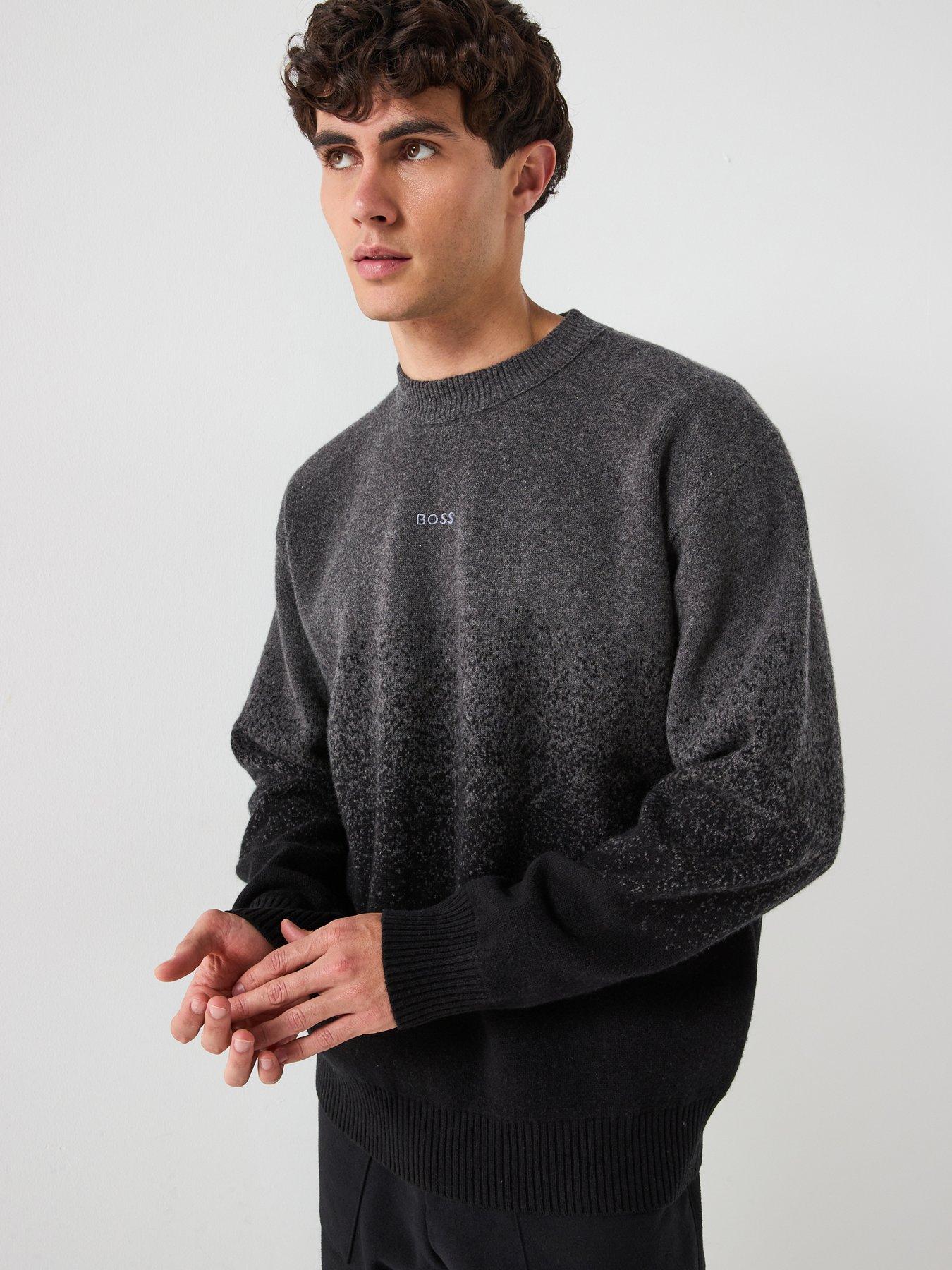 BOSS Kalbrush Relaxed Fit Gradient Knitted Jumper - Black