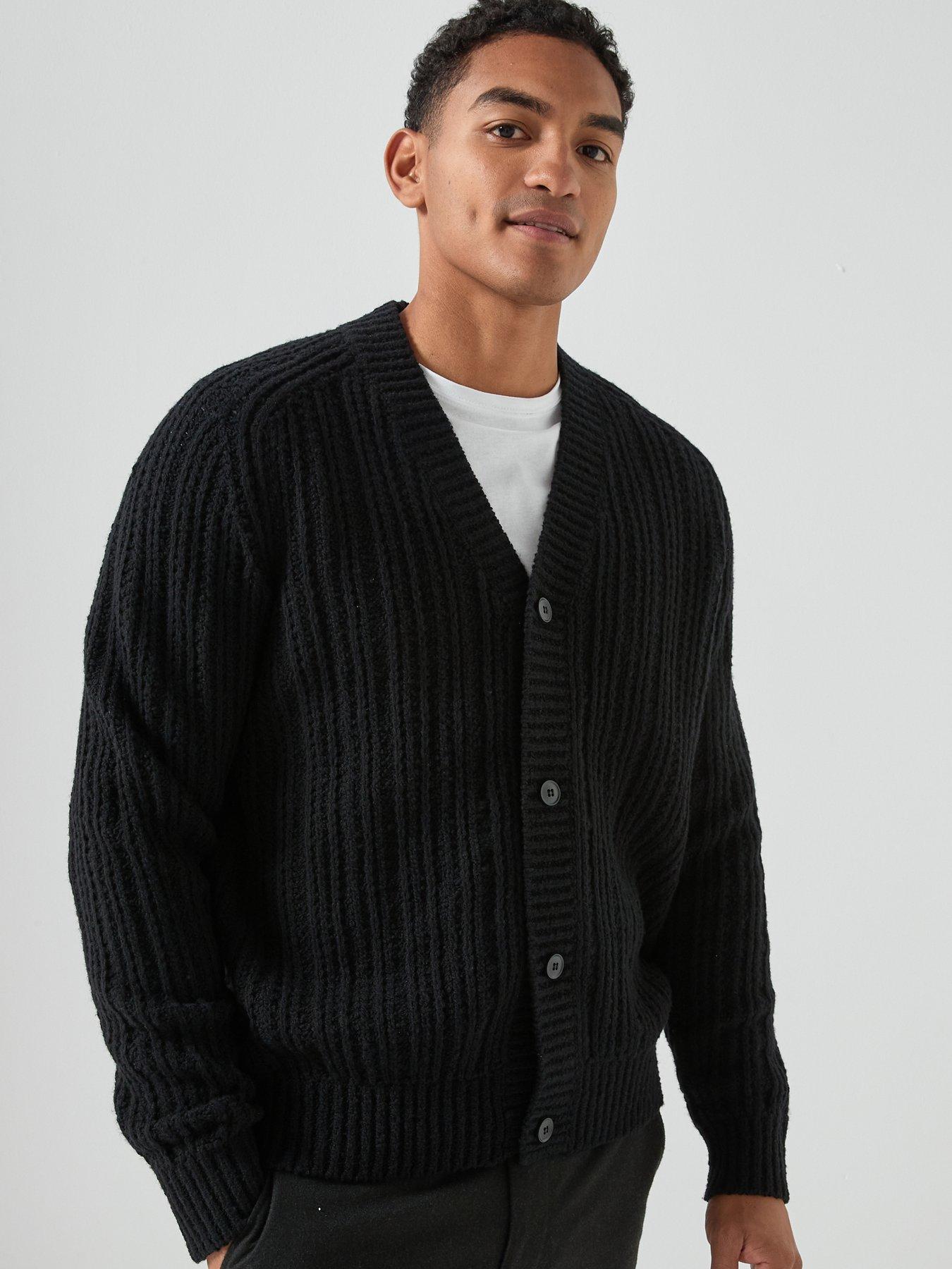 BOSS Kortho Relaxed Fit Chunky Knitted Cardigan - Black