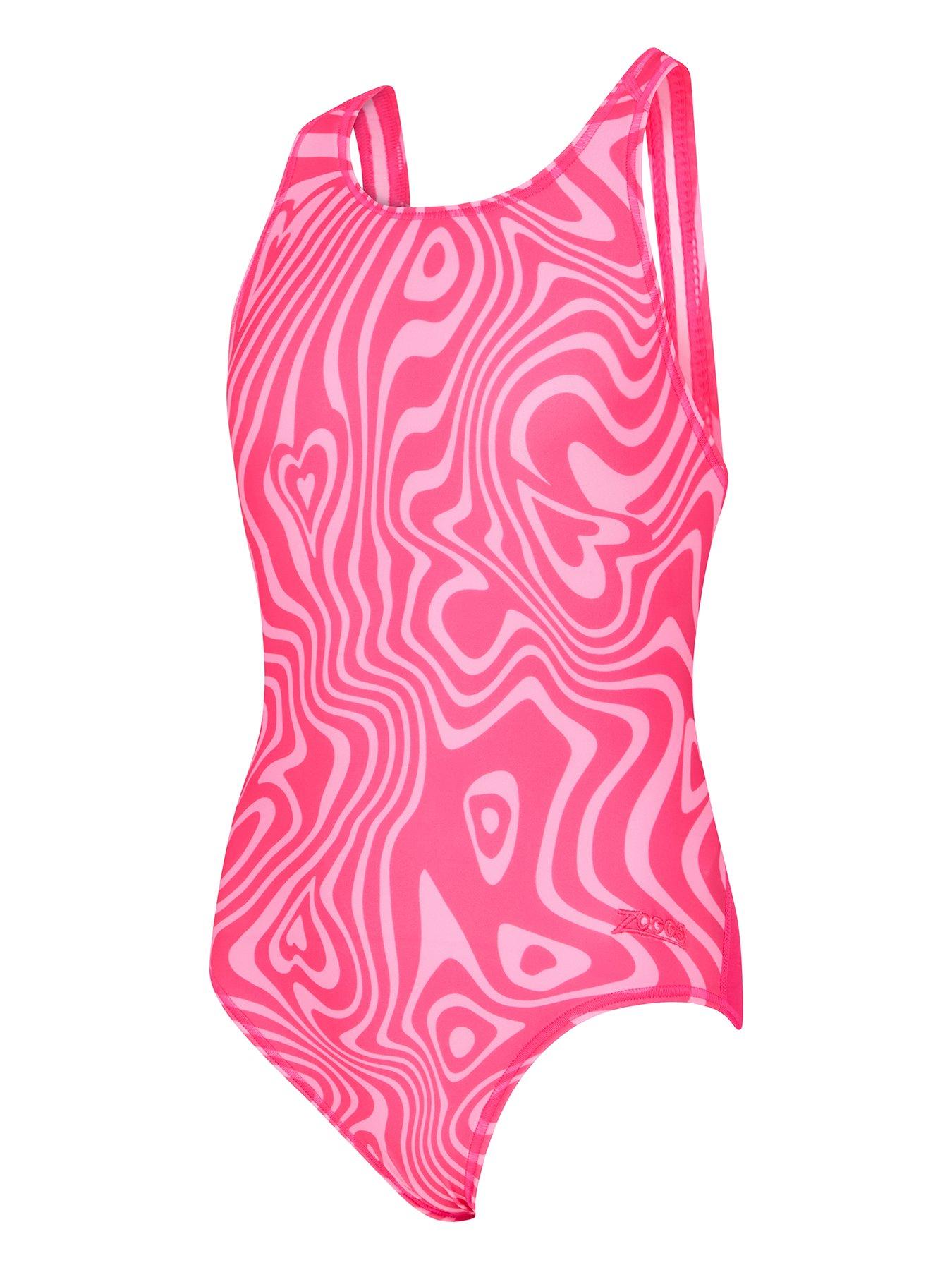 Zoggs Junior Girl's Fever heart Flyback Swimsuit - Pink