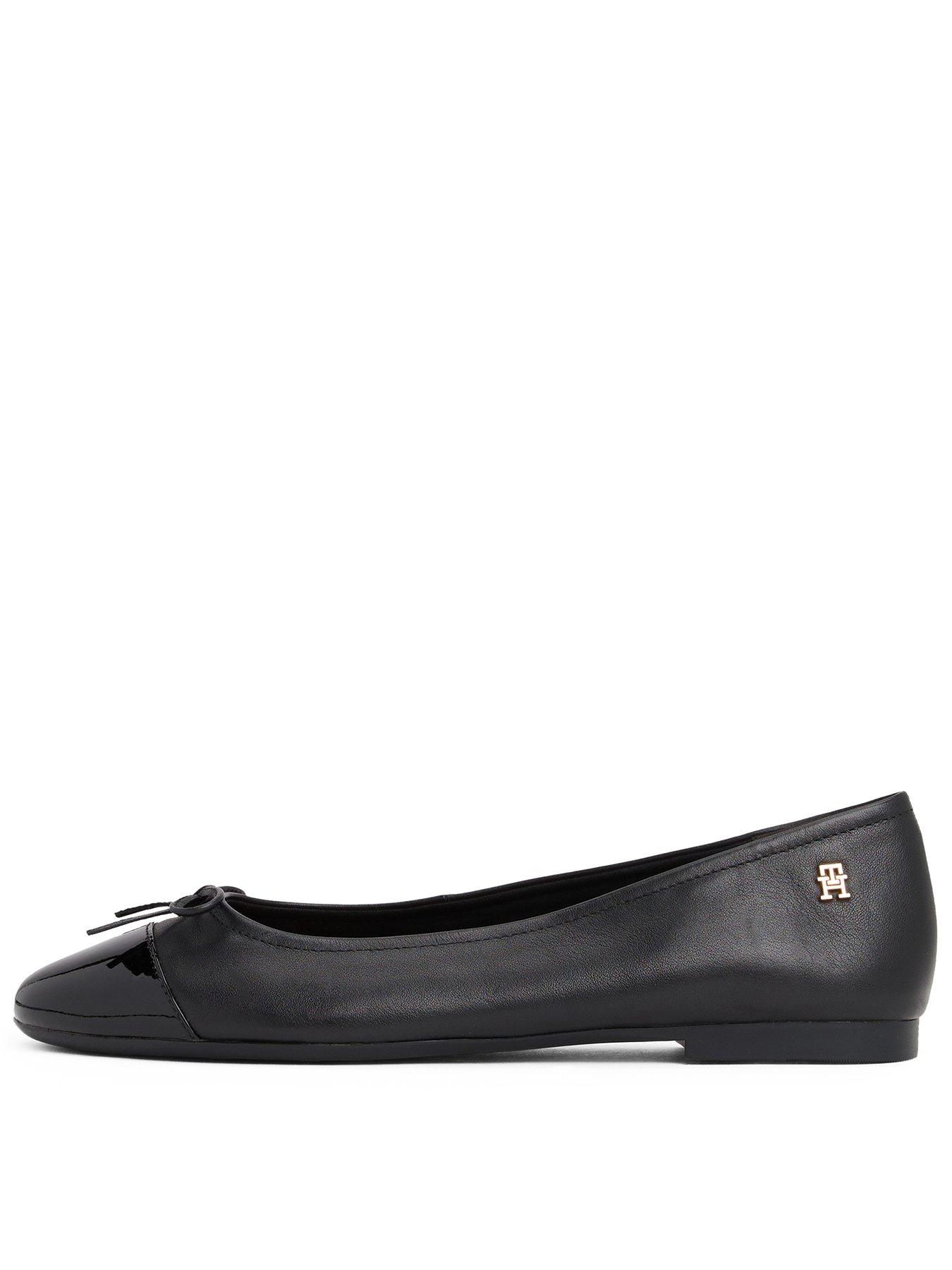 Tommy Hilfiger Patent Toe-Cap Leather Ballerina Shoe - Black