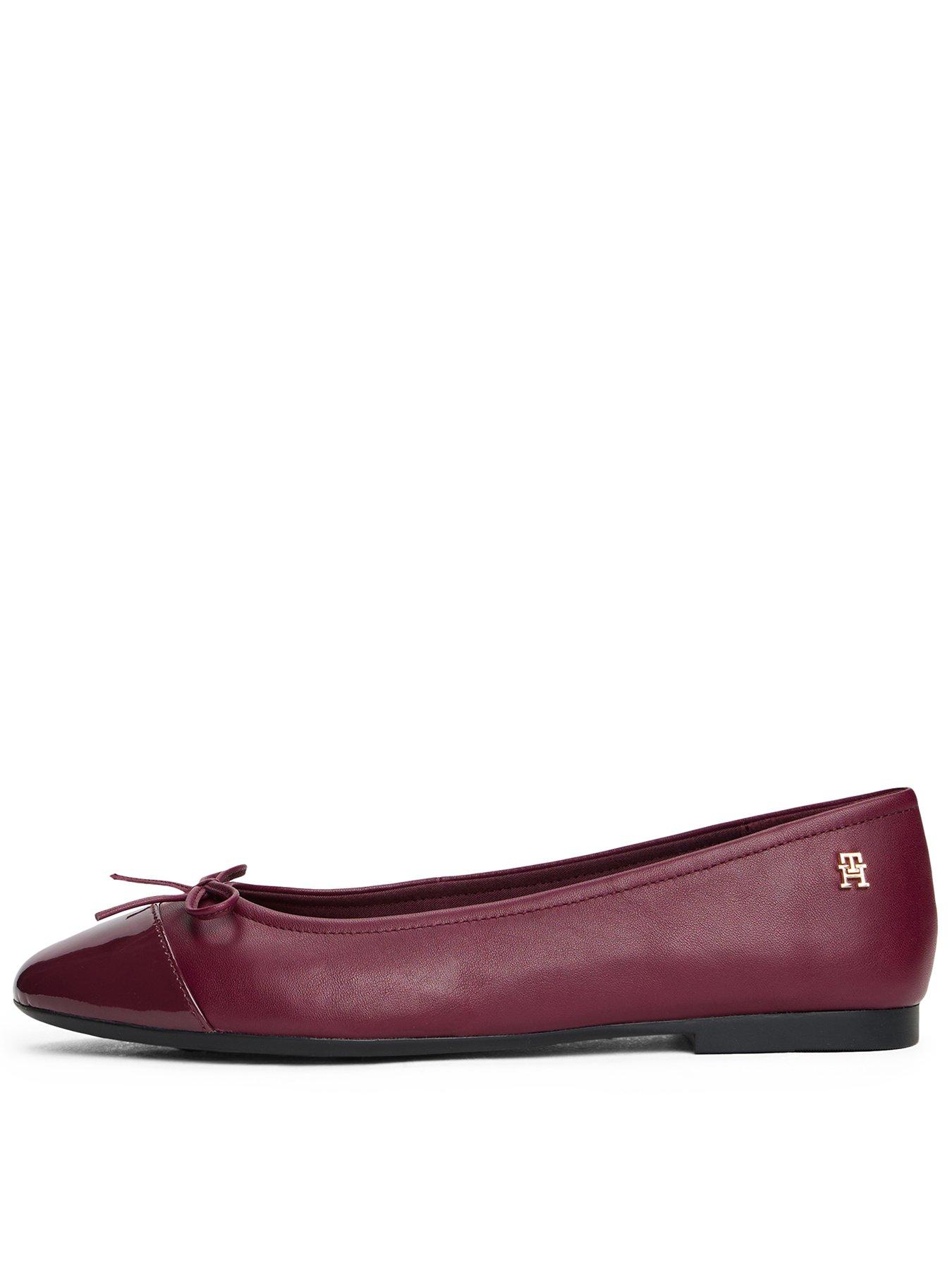 Image 1 of 6 of Tommy Hilfiger Patent Toe Cap Leather Ballerina Shoes - Burgundy