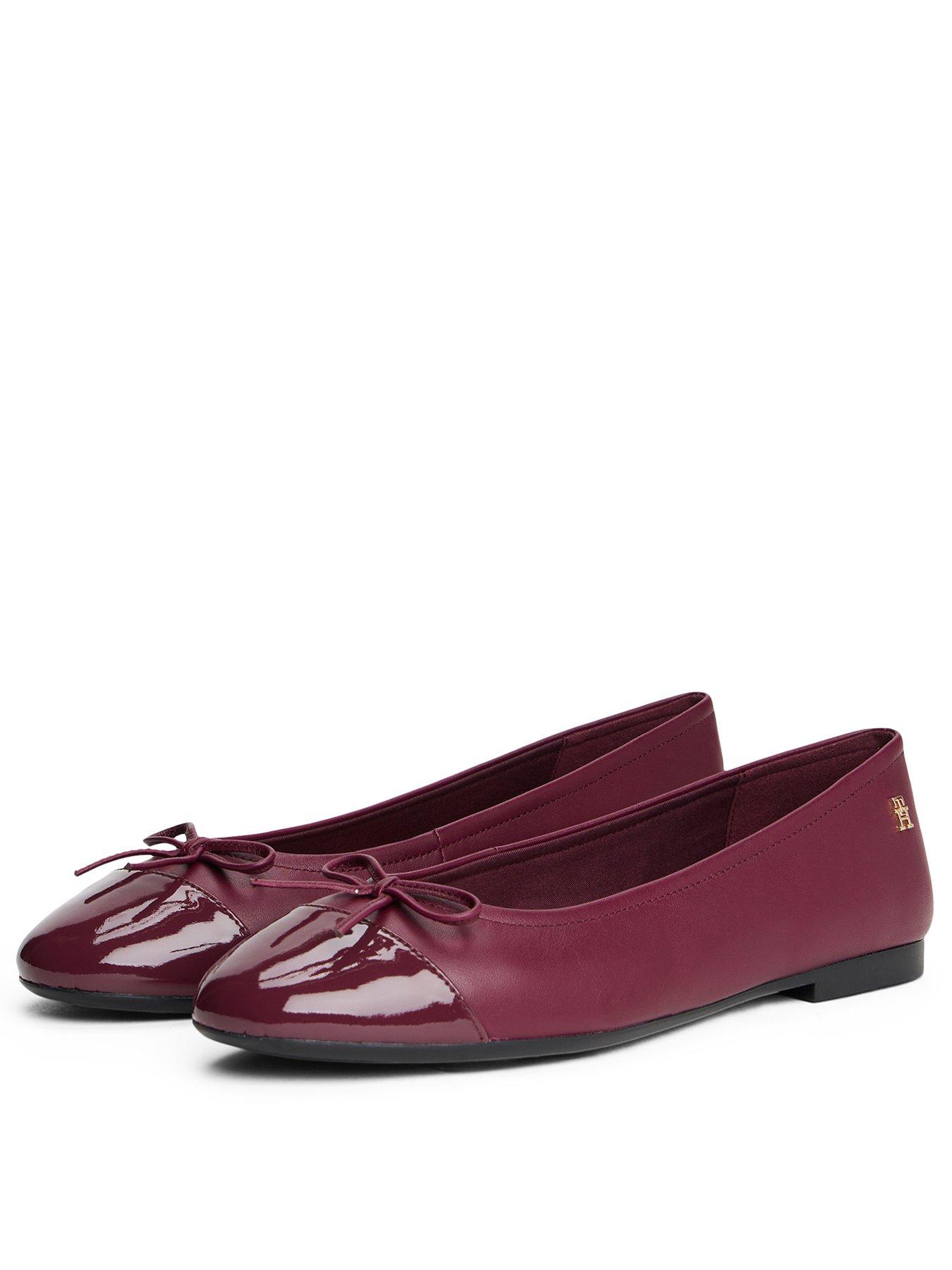 Image 2 of 6 of Tommy Hilfiger Patent Toe Cap Leather Ballerina Shoes - Burgundy