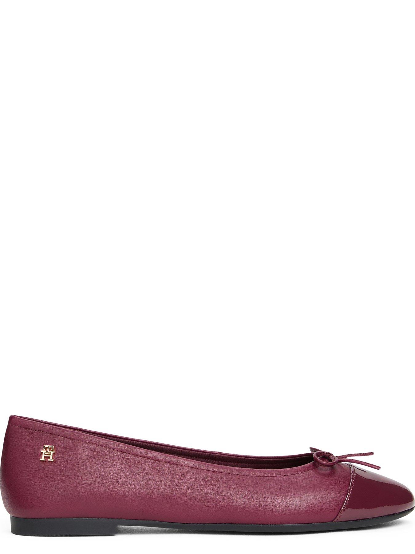 Image 4 of 6 of Tommy Hilfiger Patent Toe Cap Leather Ballerina Shoes - Burgundy