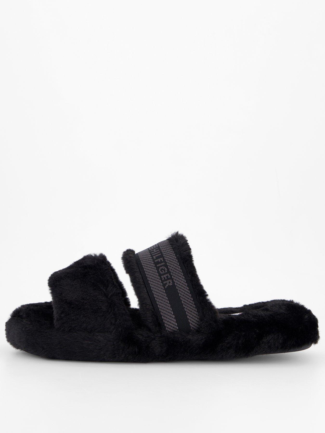 tommy-hilfiger-logo-fur-slipper-black