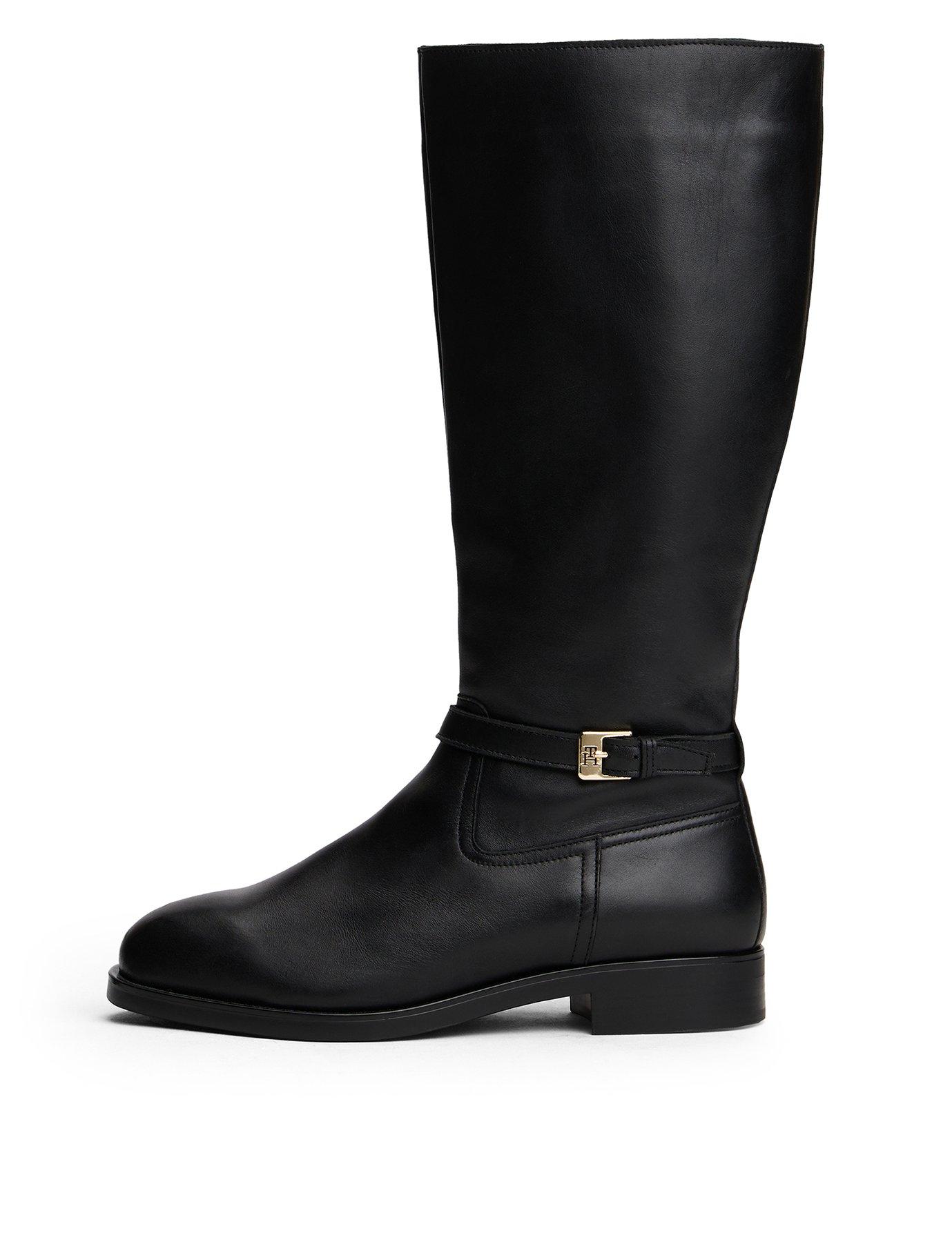 tommy-hilfiger-buckle-detail-leather-long-boot-blackfront