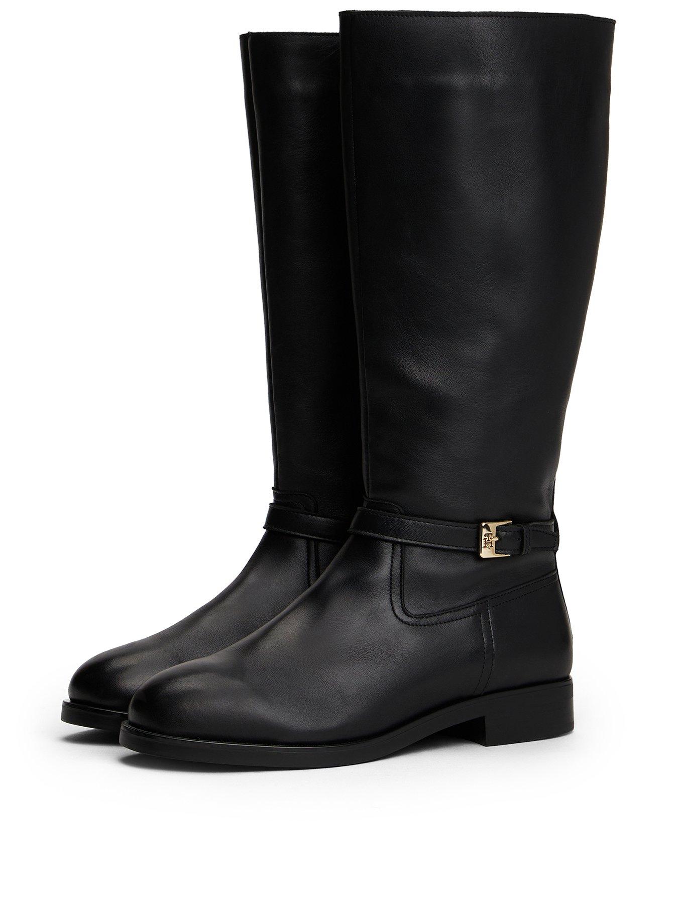tommy-hilfiger-buckle-detail-leather-long-boot-blackstillFront