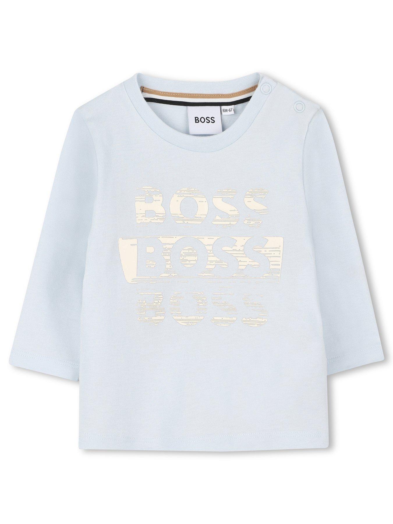 Image 1 of 3 of BOSS Baby Boys Multi Logo Long Sleeve T-Shirt - Light Blue
