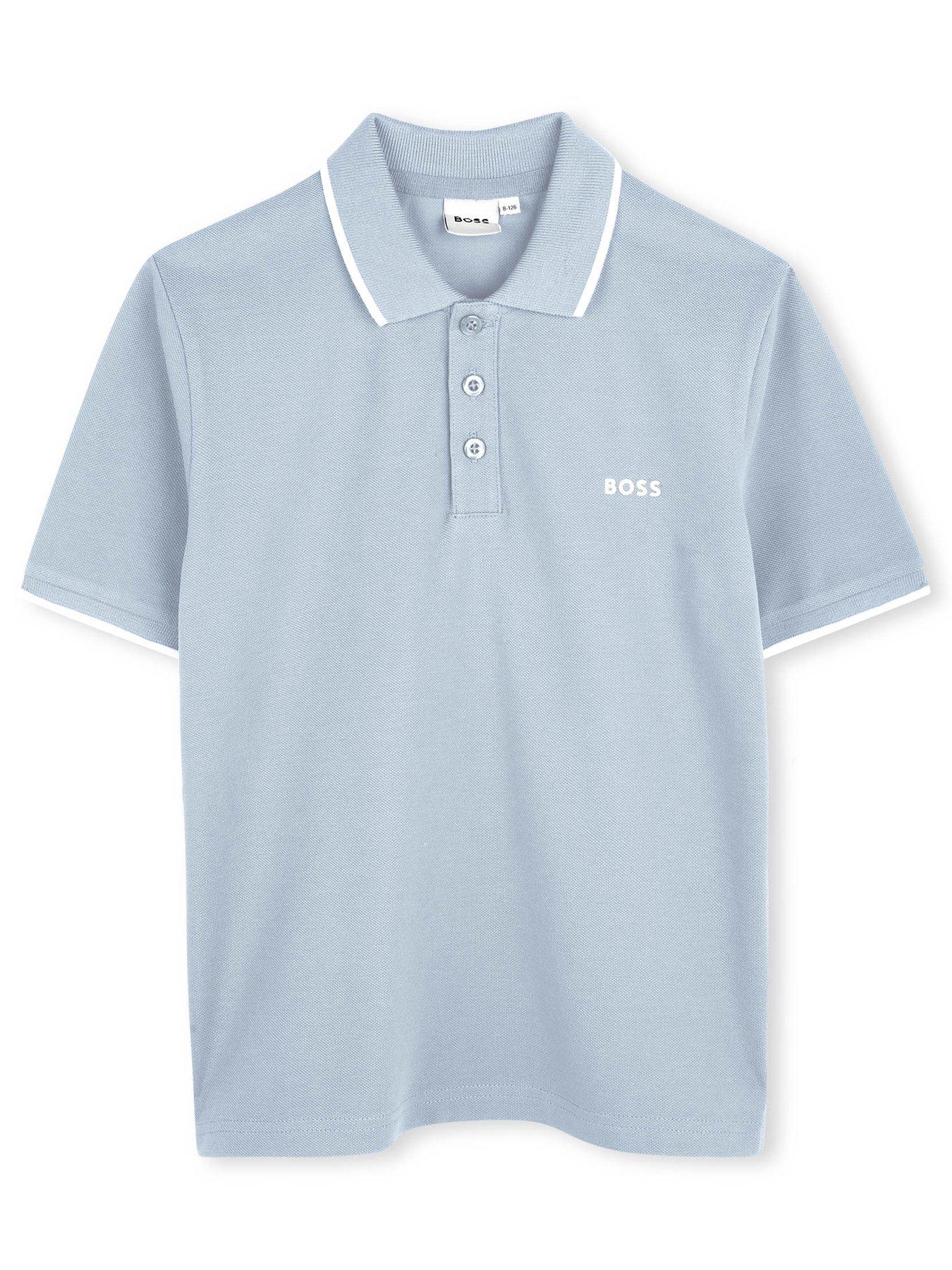 BOSS Boys Short Sleeve Logo Polo Shirt - Light Blue