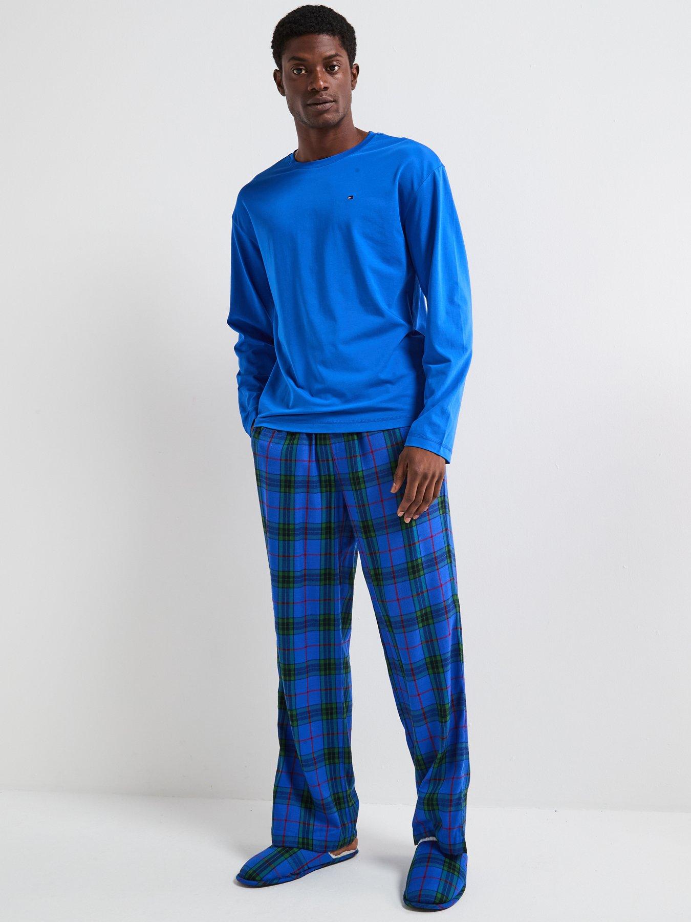 tommy-hilfiger-loungewear-flannel-slipper-amp-pyjama-set-blue