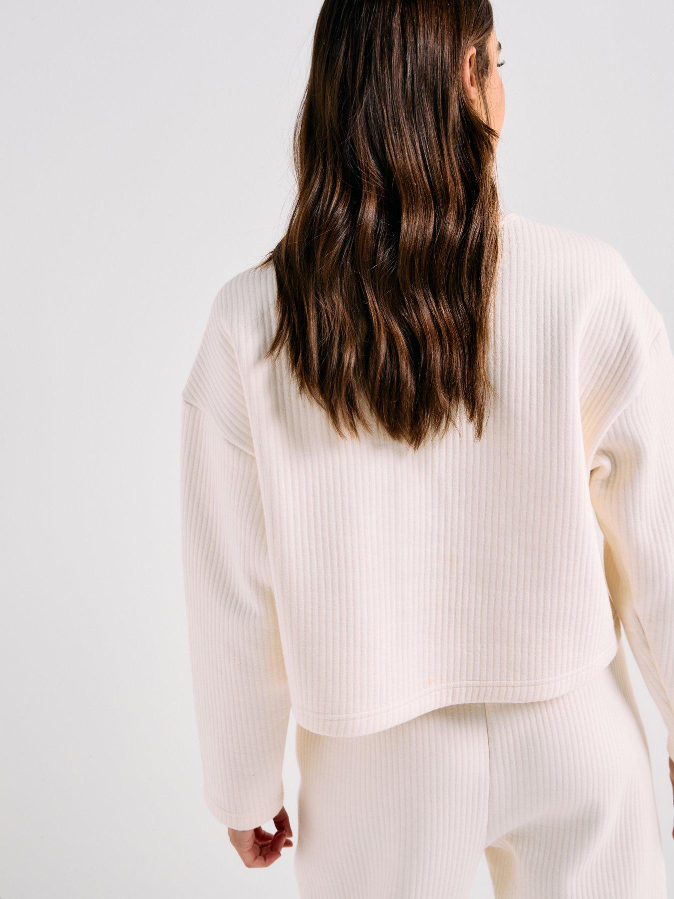 Image 2 of 6 of Calvin Klein Long Sleeve Quilted Sweatshirt - Cream