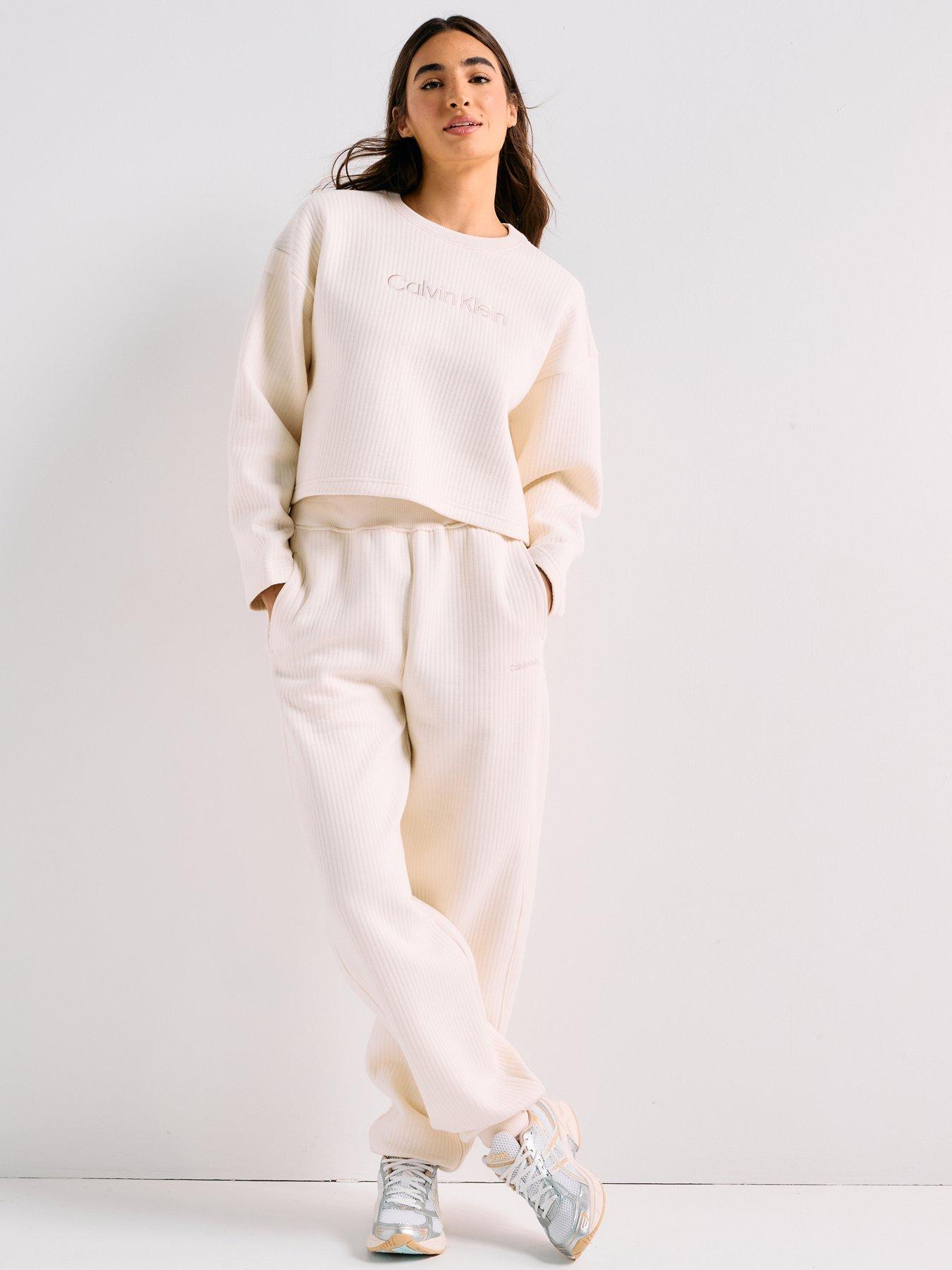 Image 3 of 6 of Calvin Klein Long Sleeve Quilted Sweatshirt - Cream