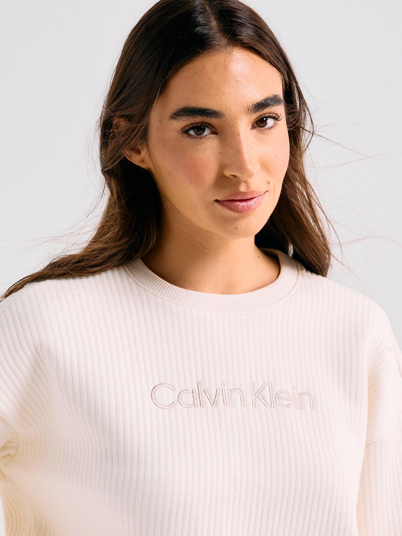 Image 4 of 6 of Calvin Klein Long Sleeve Quilted Sweatshirt - Cream