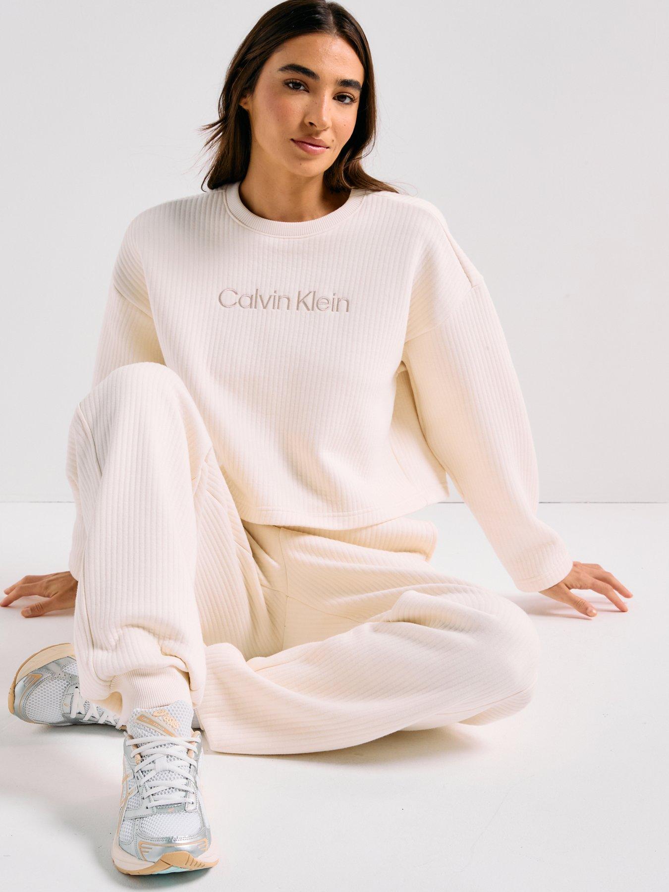 Image 5 of 6 of Calvin Klein Long Sleeve Quilted Sweatshirt - Cream