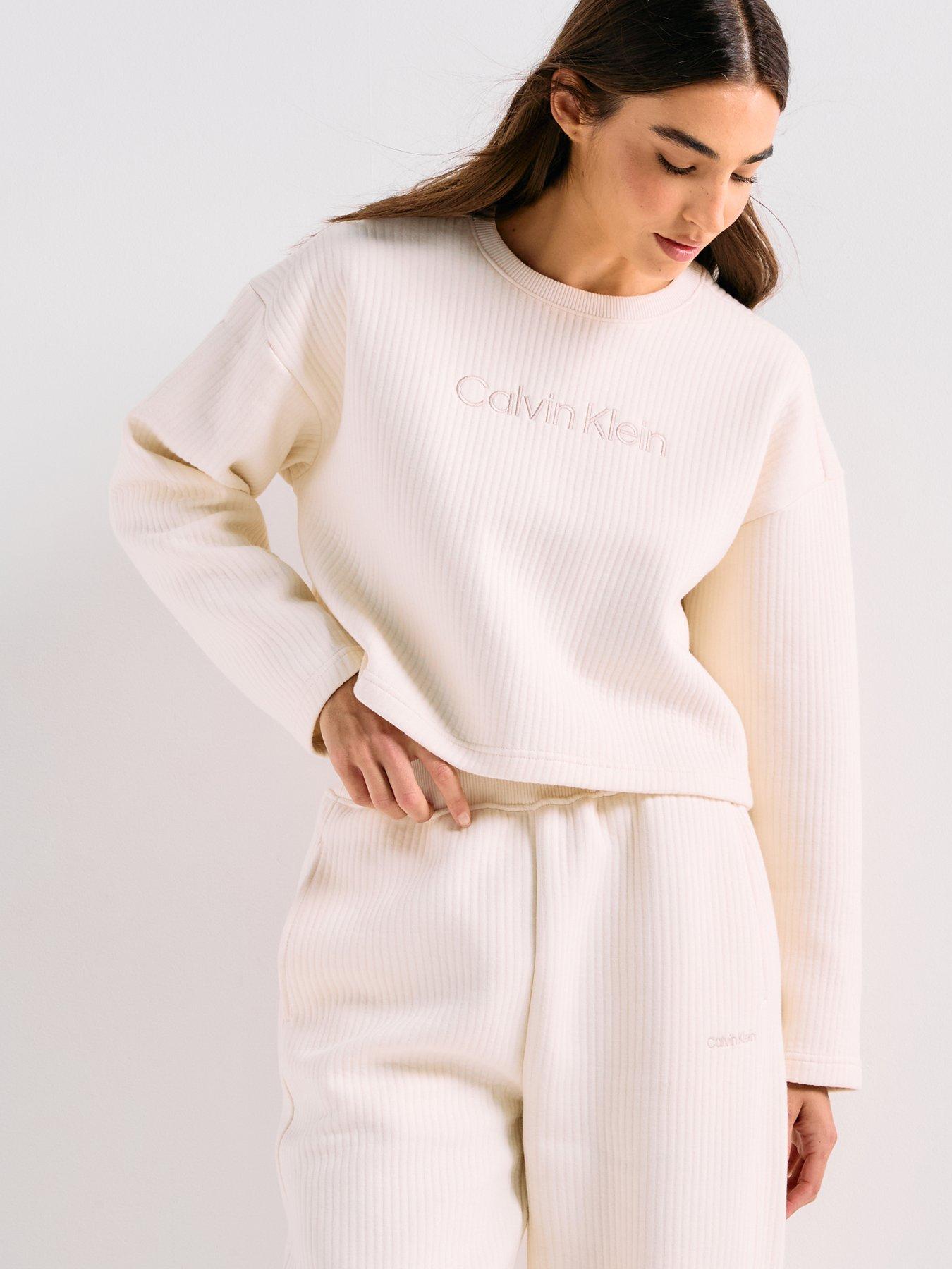 Image 6 of 6 of Calvin Klein Long Sleeve Quilted Sweatshirt - Cream