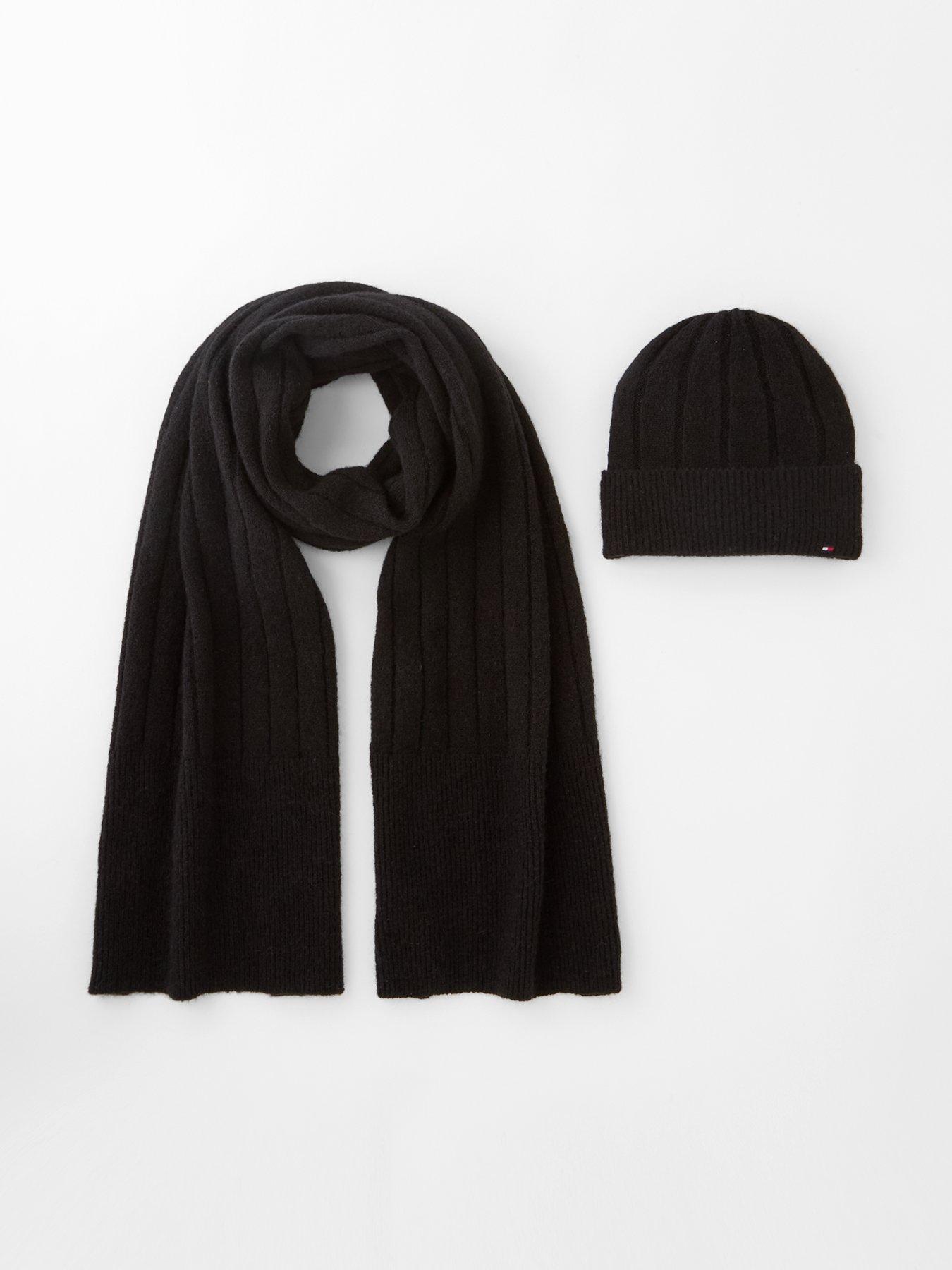tommy-hilfiger-flag-fluffy-beanie-amp-scarf-set-blackfront