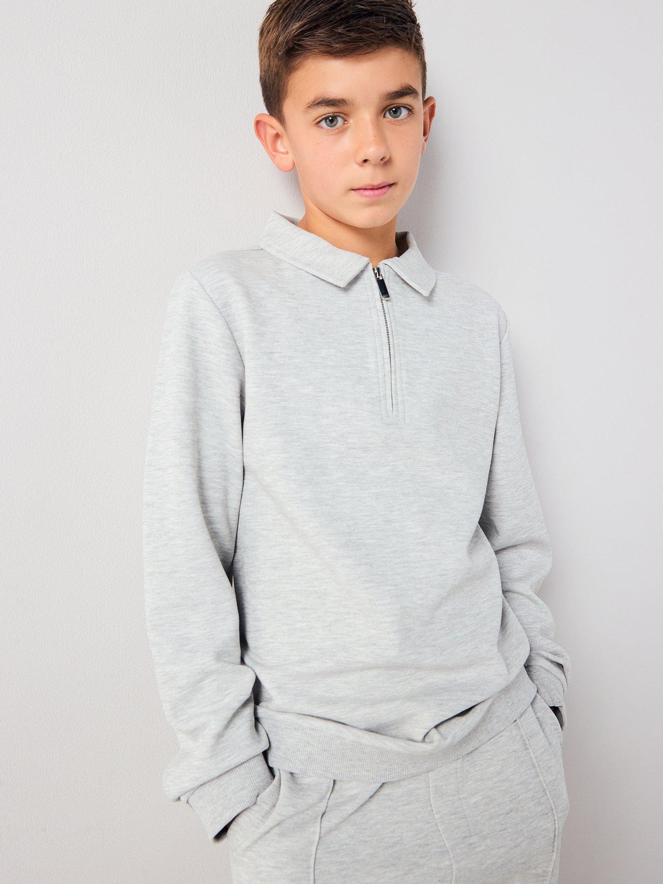 V by Very Boys Heavy Weight Half A Zip Sweatshirt - Grey