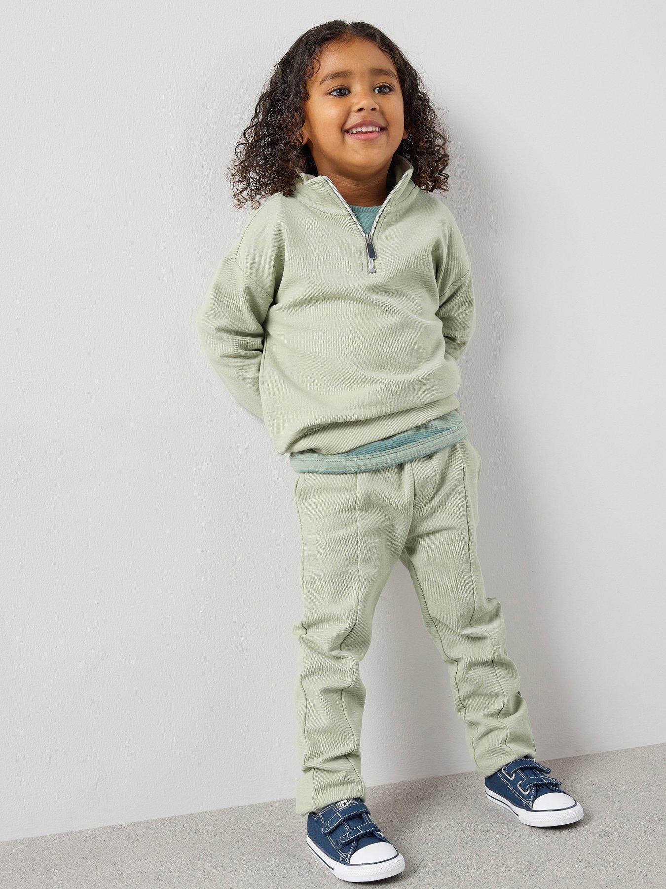 Image 3 of 6 of The Very Collection Boys Elevated Half Zip Sweat And Joggers Outfit Set - Green