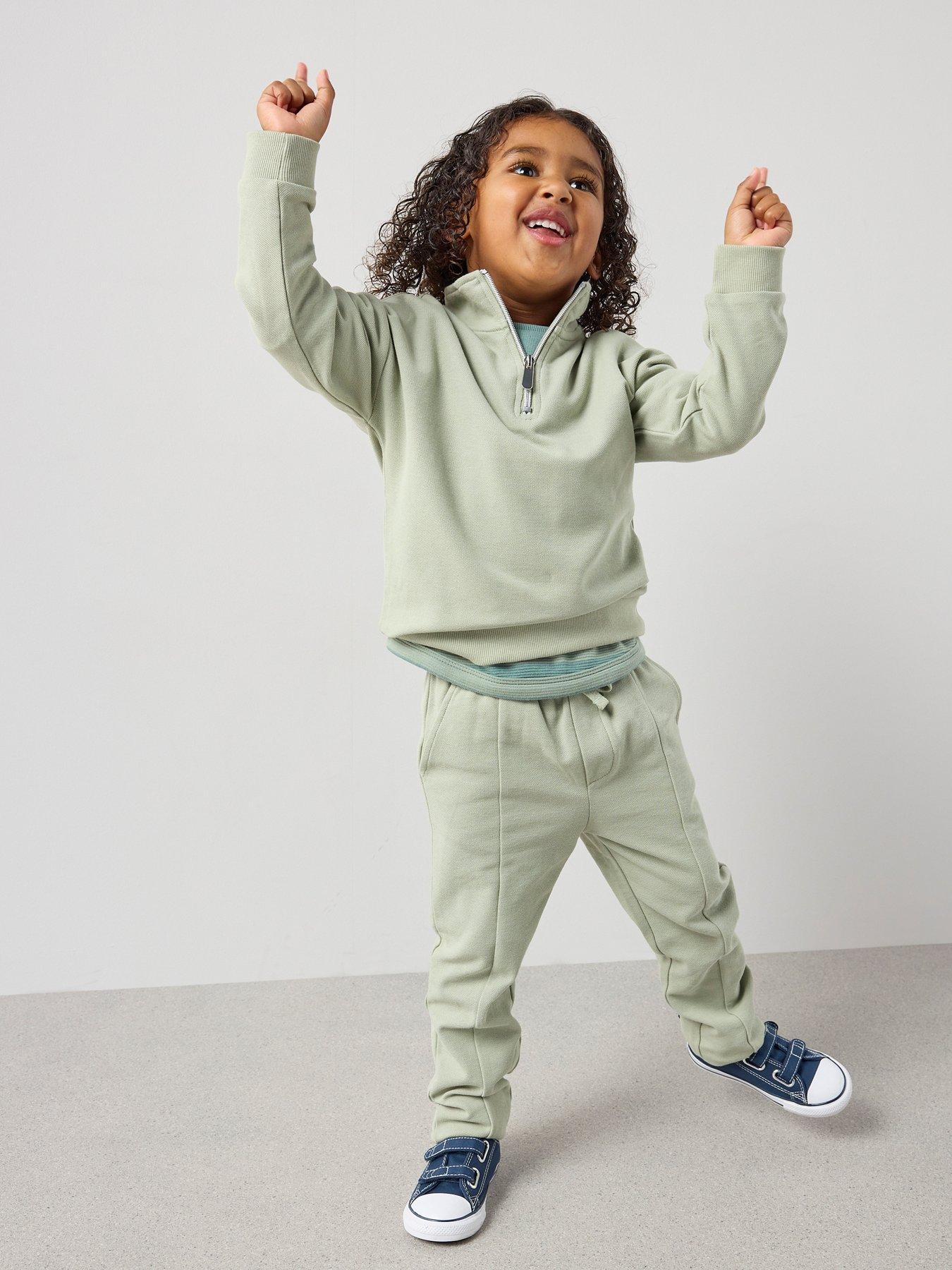 Image 5 of 6 of The Very Collection Boys Elevated Half Zip Sweat And Joggers Outfit Set - Green