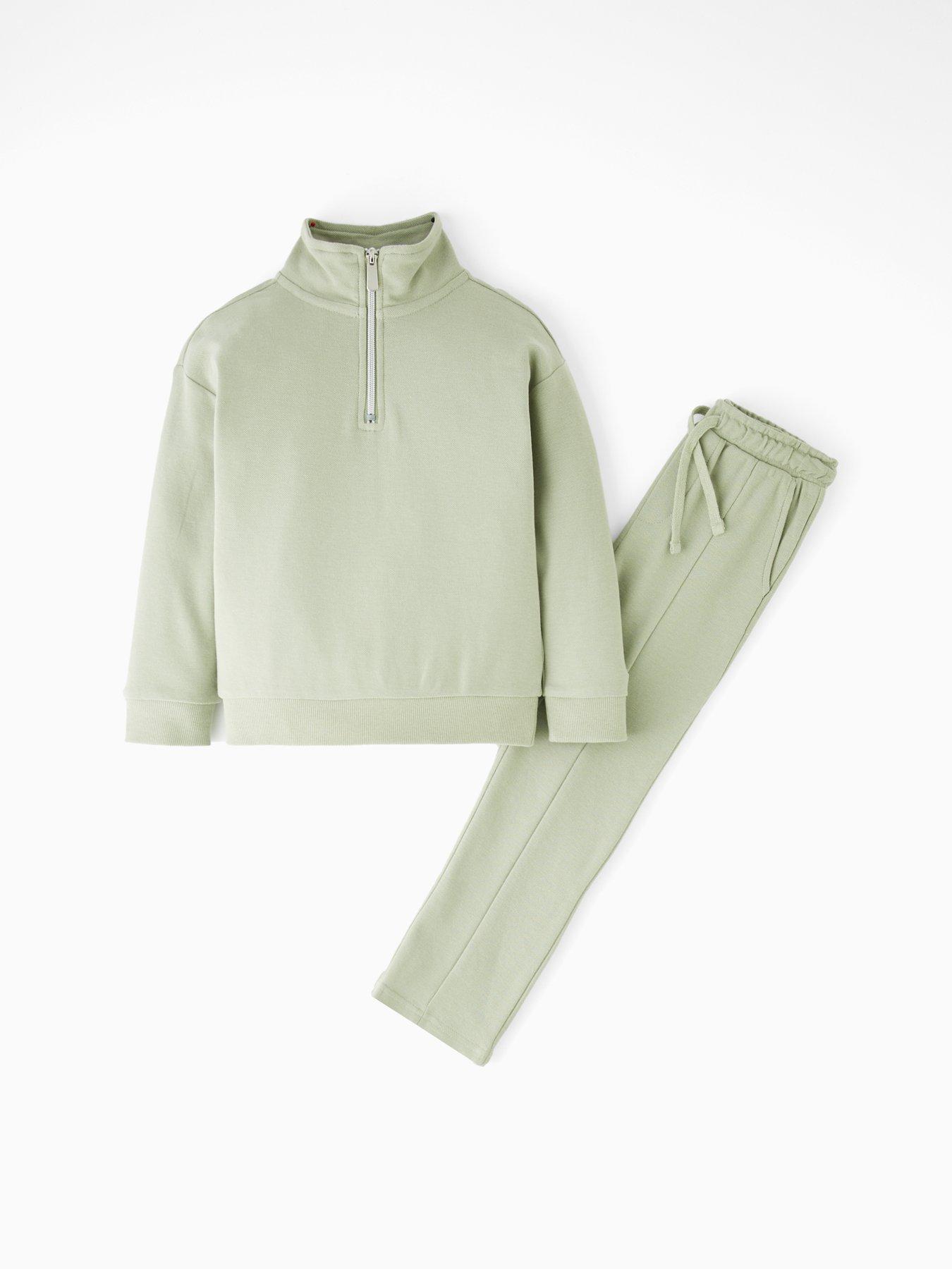 Image 6 of 6 of The Very Collection Boys Elevated Half Zip Sweat And Joggers Outfit Set - Green
