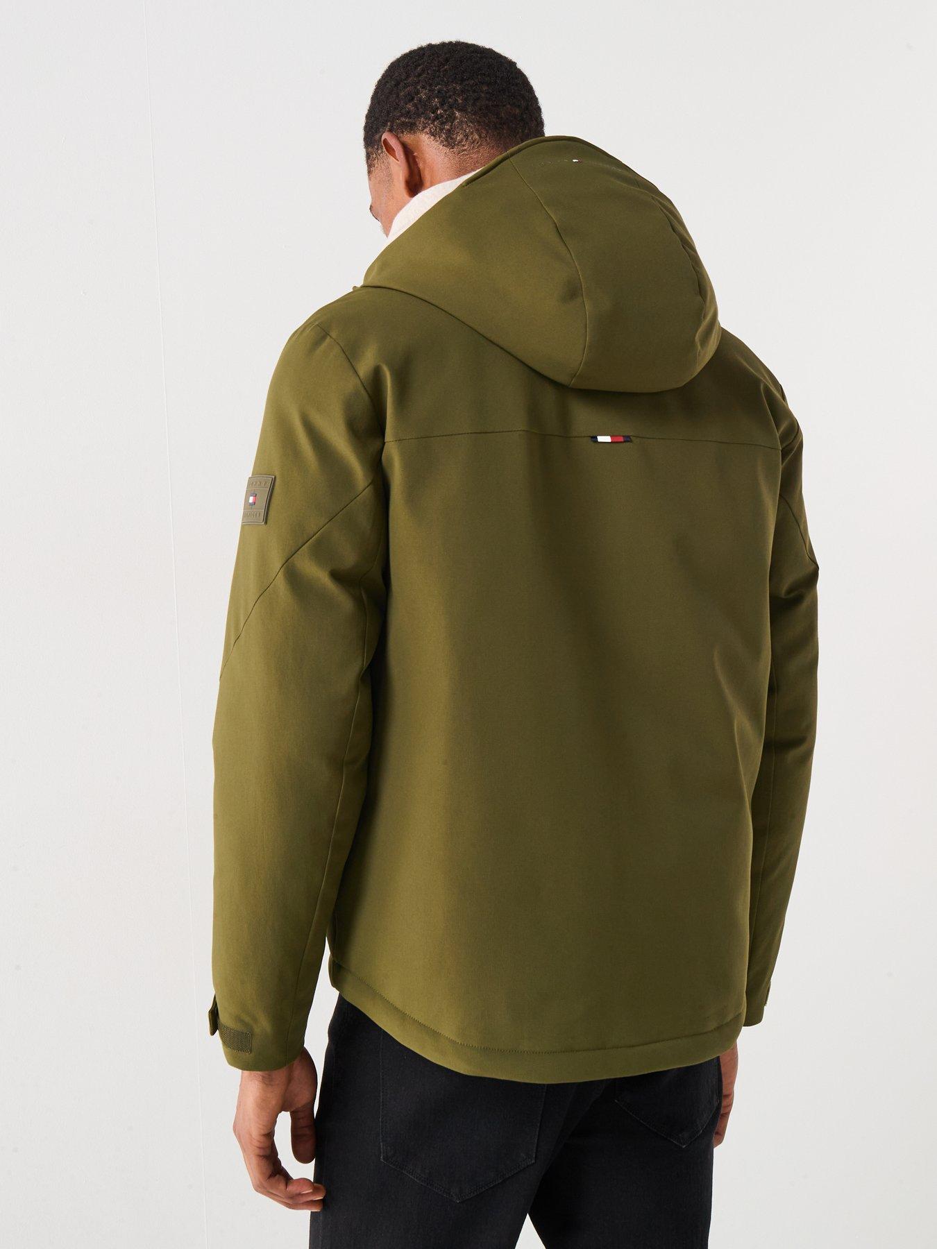 tommy-hilfiger-tech-hooded-short-padded-jacket-greenstillFront