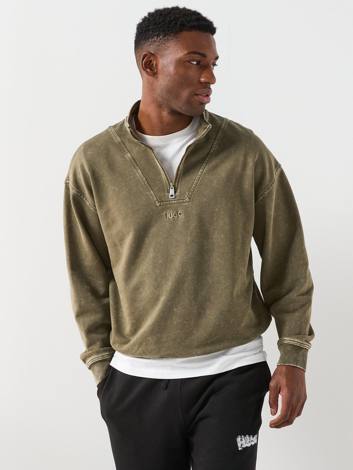 HUGO Nebuzip Loose Fit 1/4 Zip Sweat - Khaki