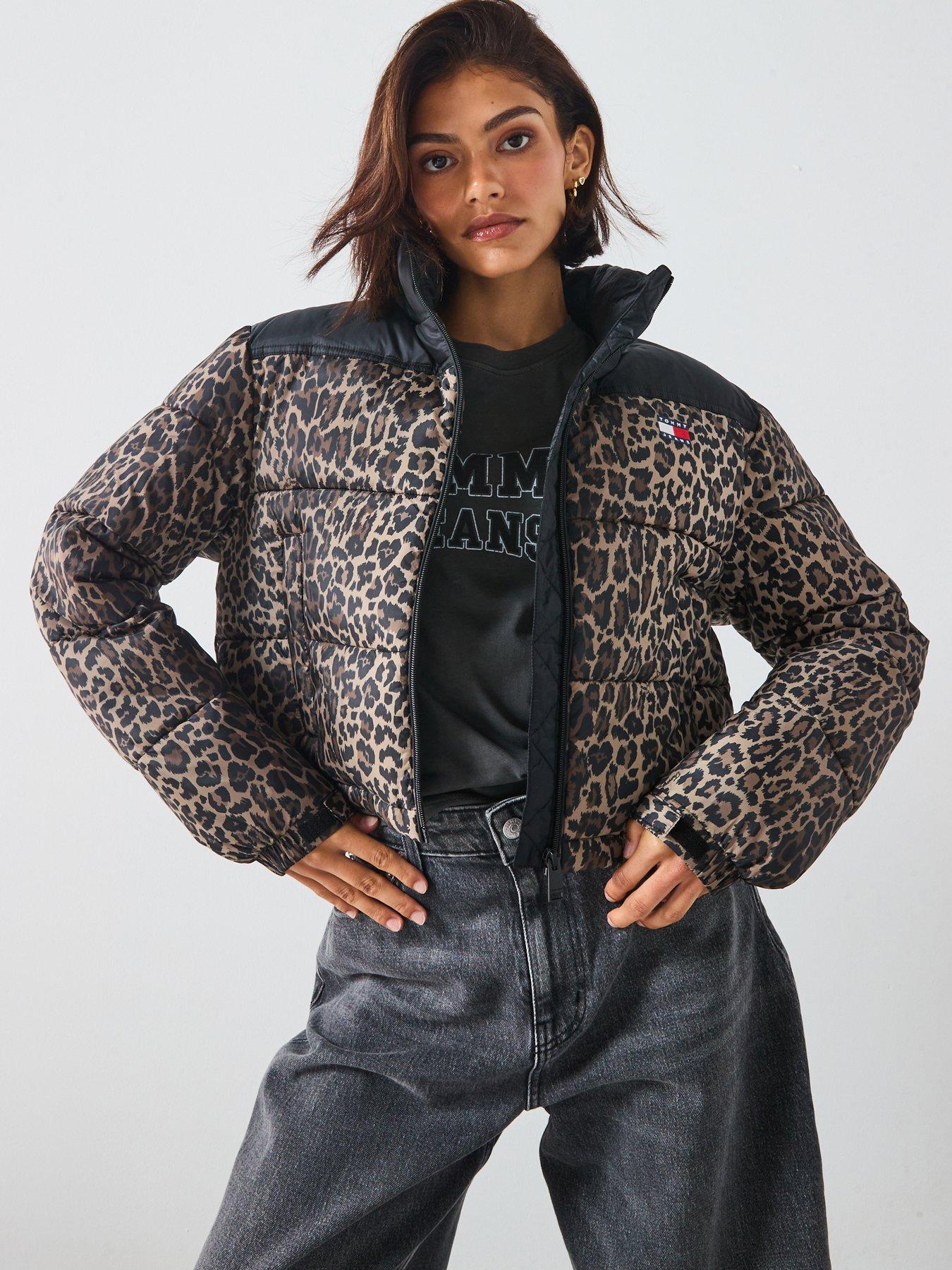 Tommy Jeans Cropped Leopard Puffer Coat - Brown