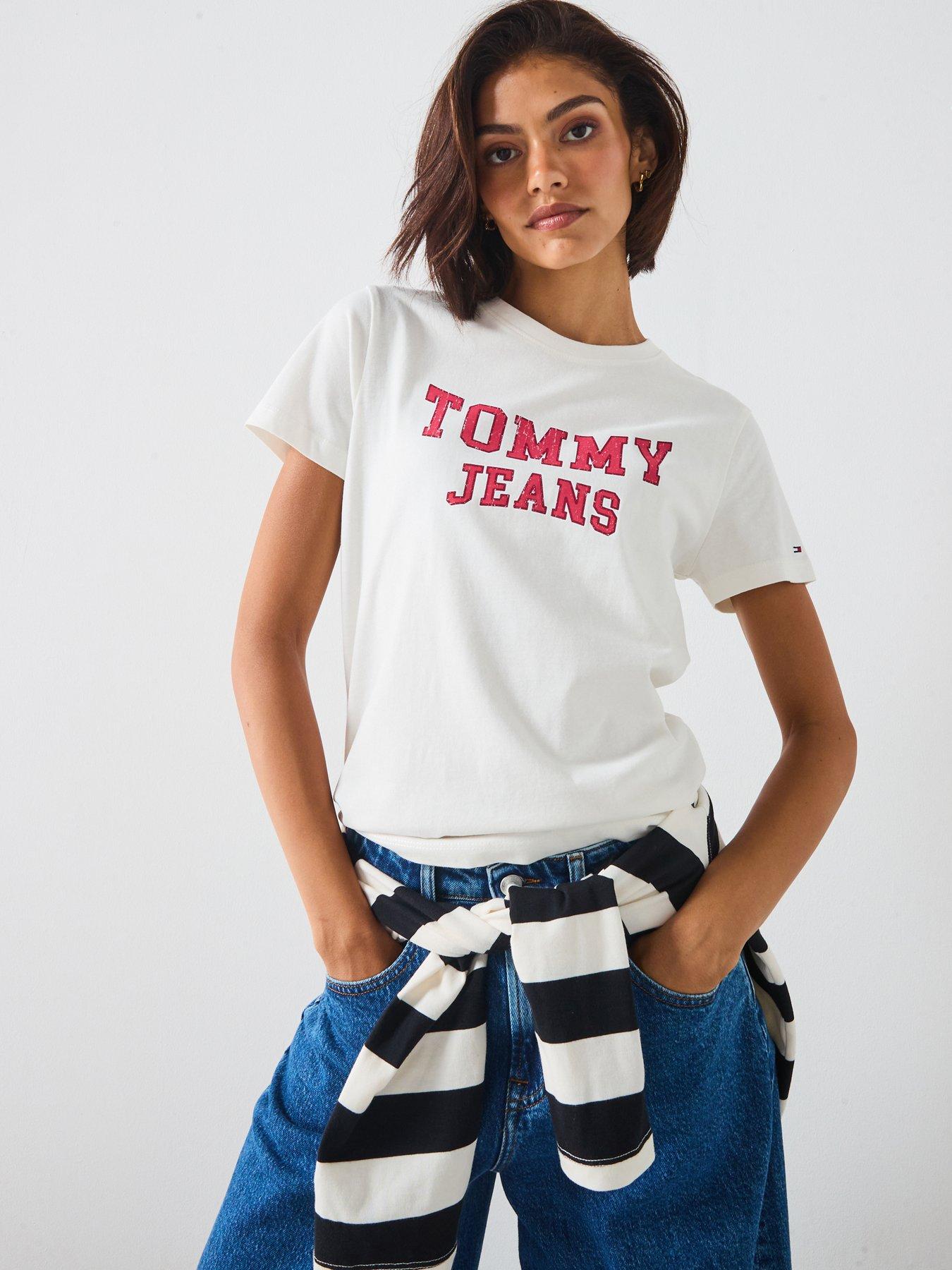 Image 1 of 6 of Tommy Jeans Varsity Logo T-Shirt - Beige