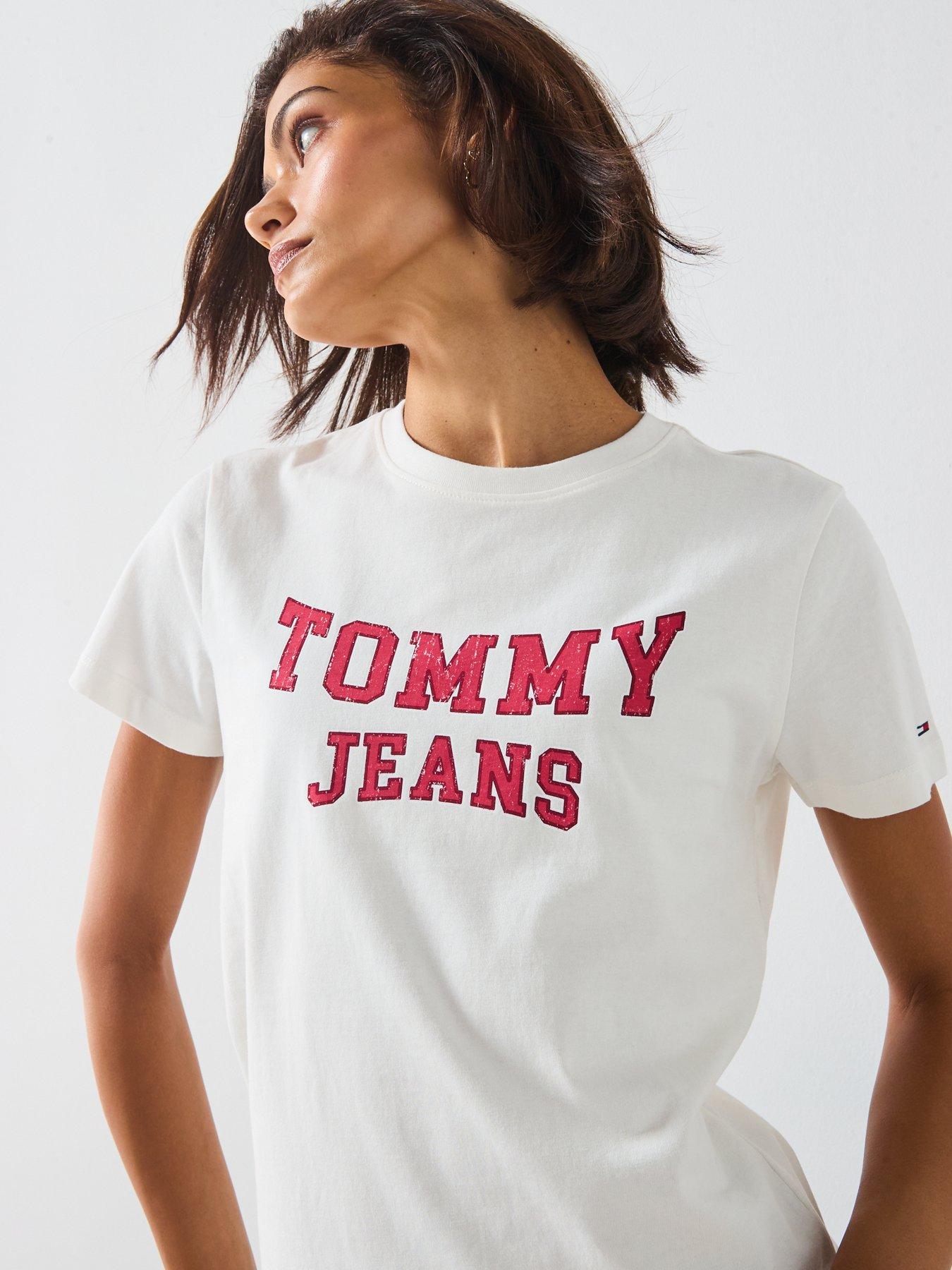 Image 4 of 6 of Tommy Jeans Varsity Logo T-Shirt - Beige
