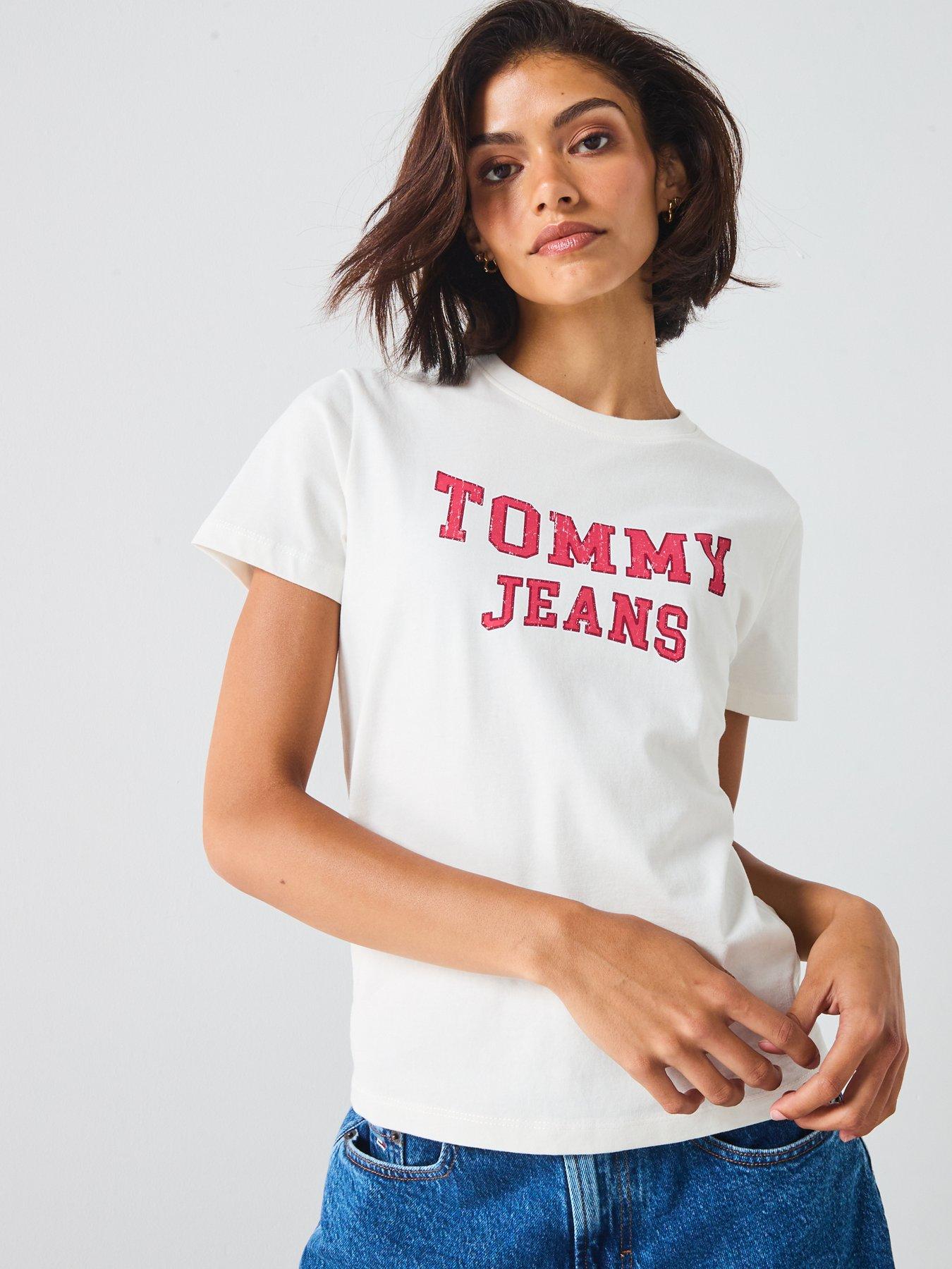 Image 6 of 6 of Tommy Jeans Varsity Logo T-Shirt - Beige