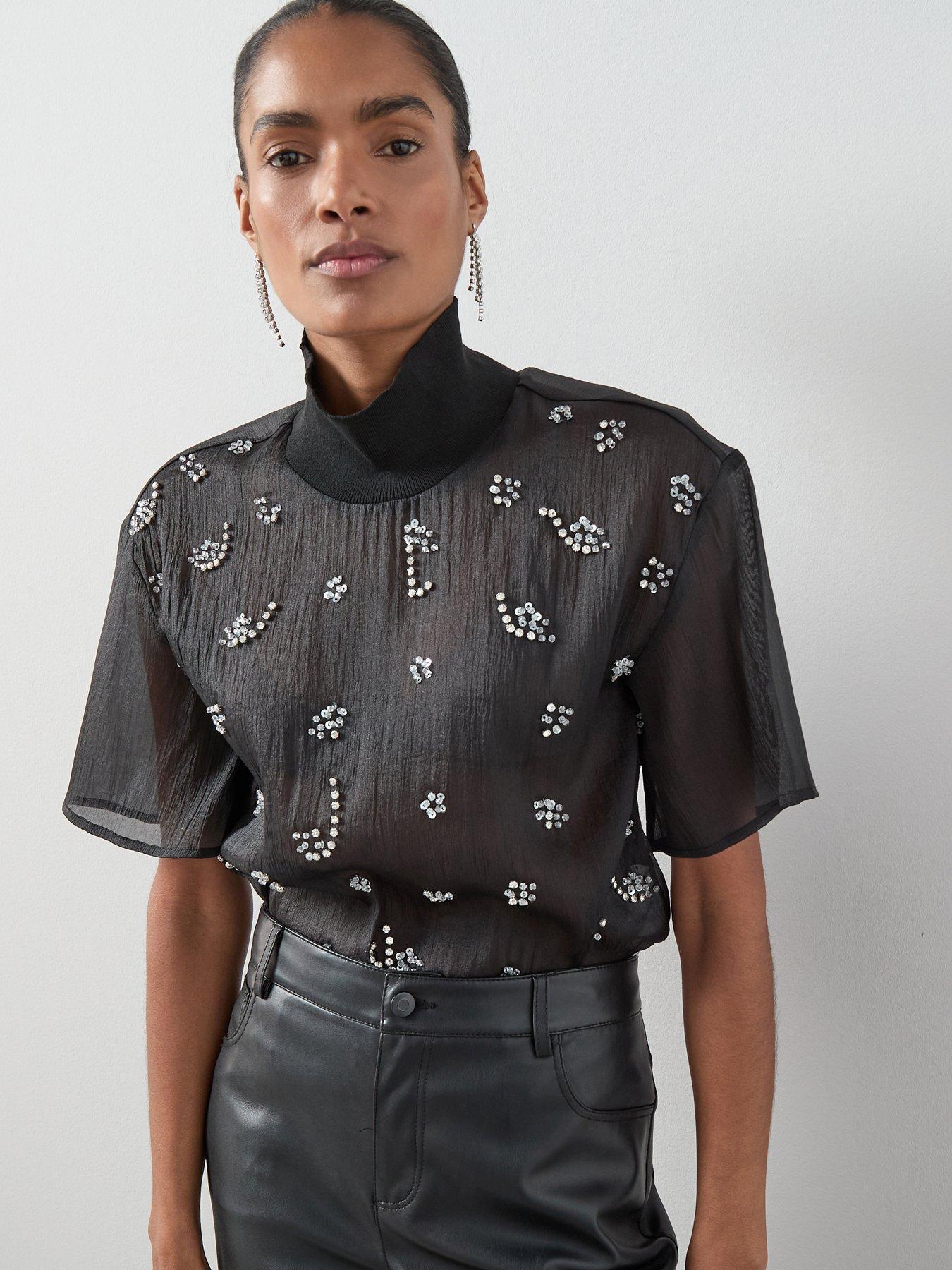 the-very-collection-funnel-neck-sheer-embellished-blousenbsp-black