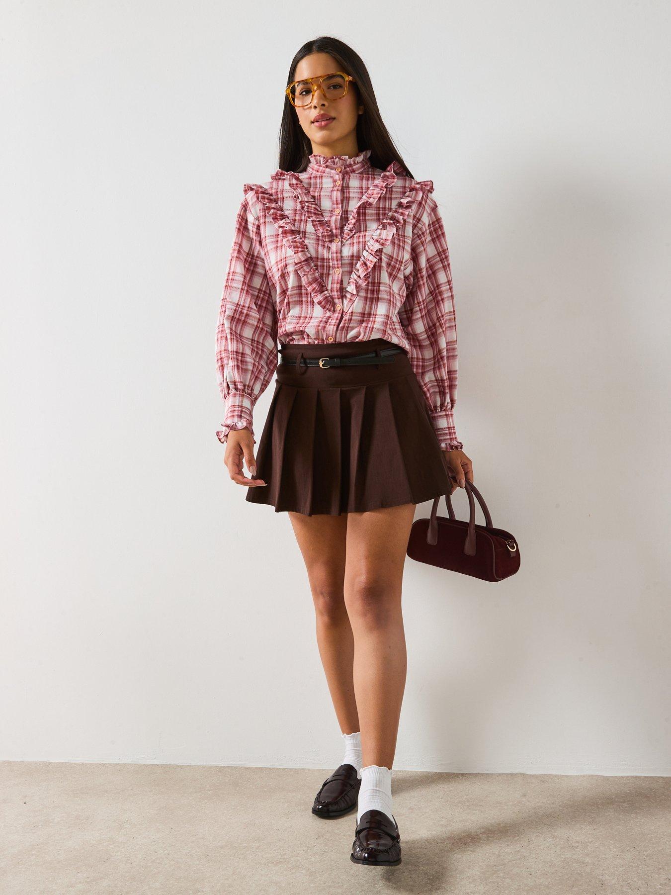 Image 3 of 6 of V by Very Checked Ruffle Shirt - Pink